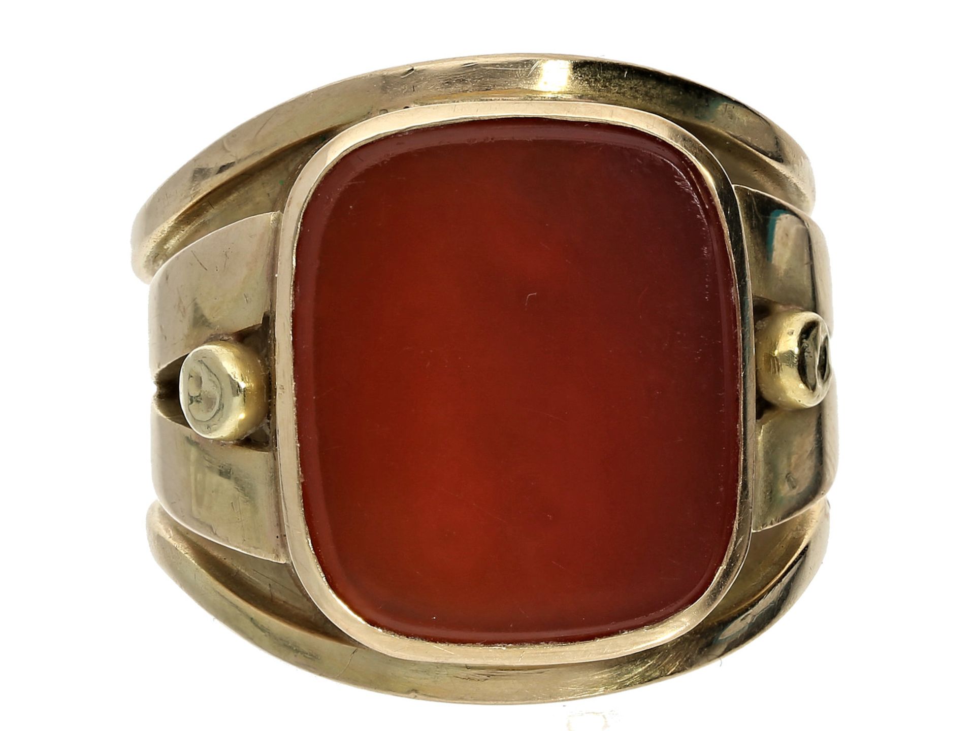 Ring: extrem breiter und besonders schwerer vintage Herrenring mit KarneolCa. Ø21mm, RG65, ca.