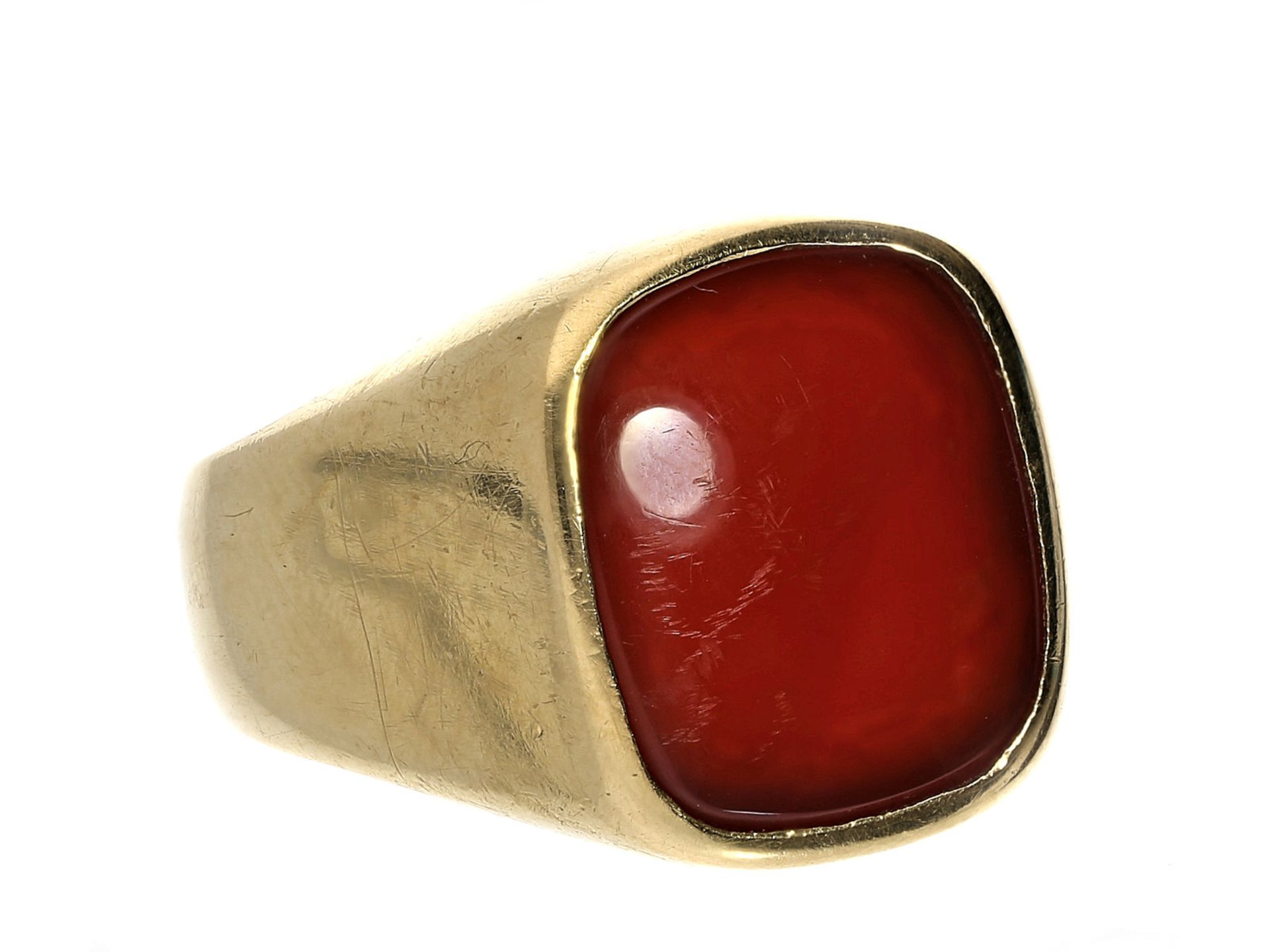 Ring: vintage Herrenring mit Karneol, massive HandarbeitCa. Ø20mm, RG64, ca. 13,9g, 18K Gold,