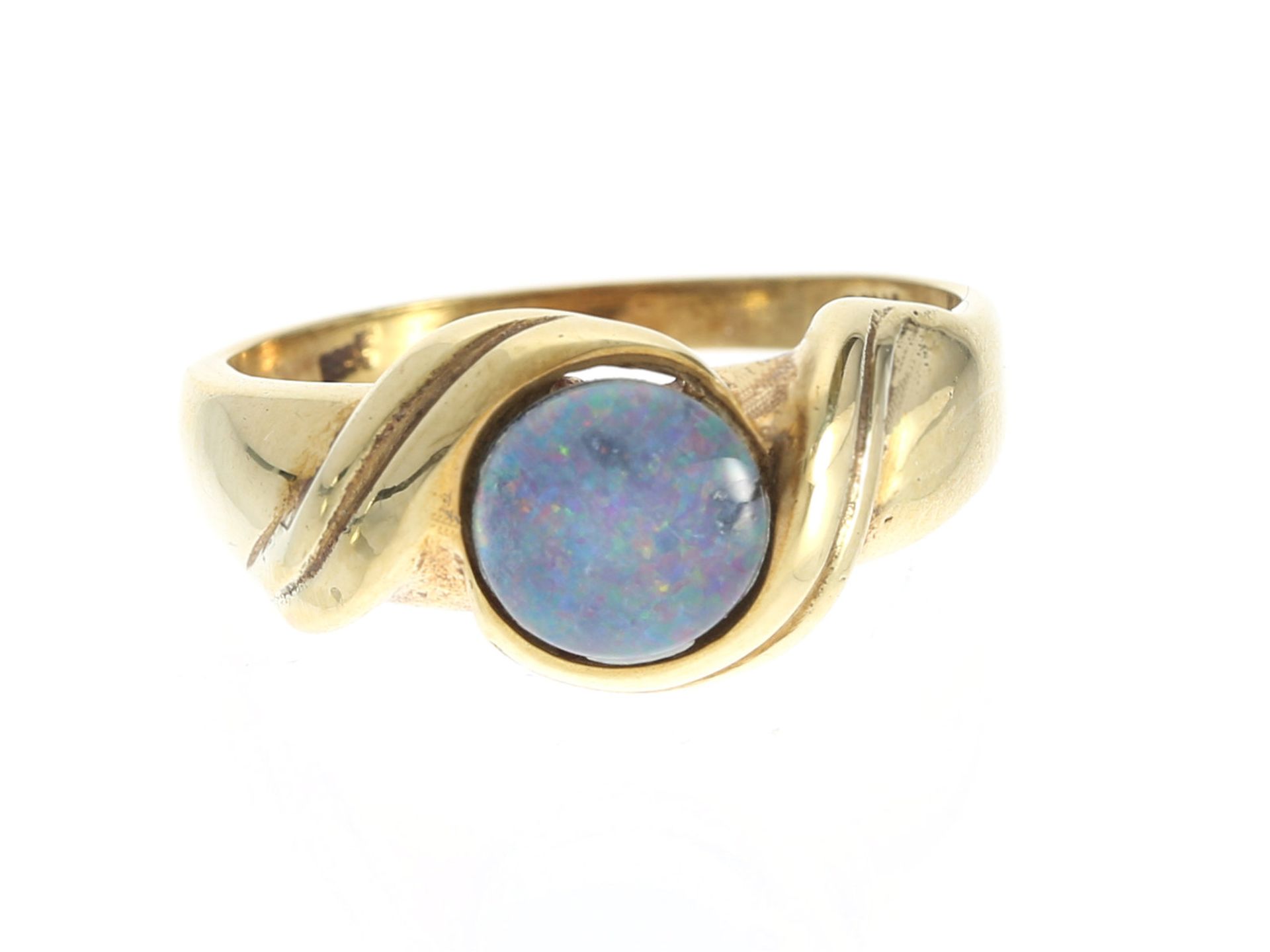 Ring: vintage Damenring mit Opal-DoubletteCa. Ø17,5mm, RG55, ca. 5g, 14K Gold, Opal-Doublette von