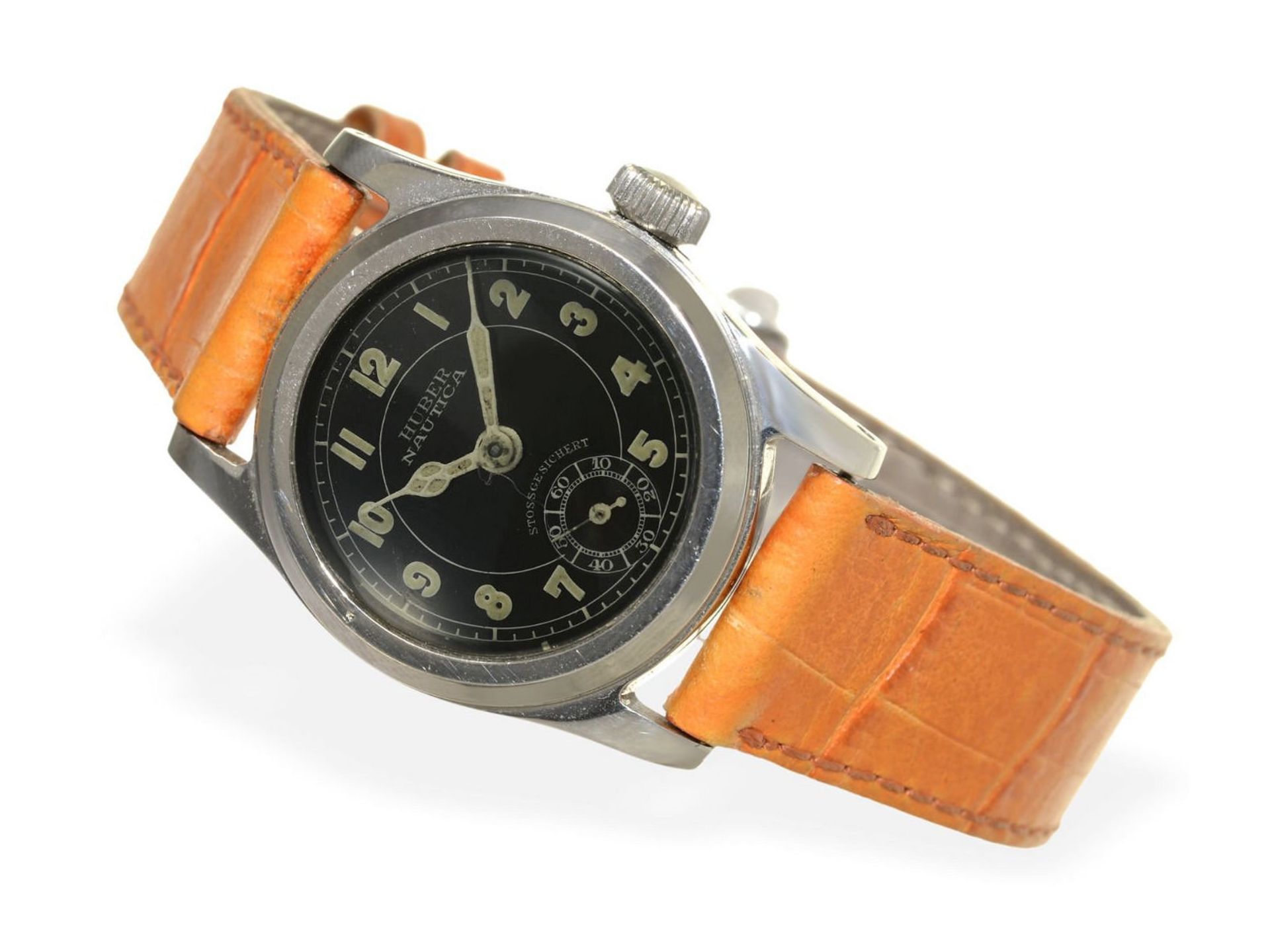 Armbanduhr: sehr seltene "Huber Nautica" in Edelstahl, vermutlich Militäruhr der 30er JahreCa.
