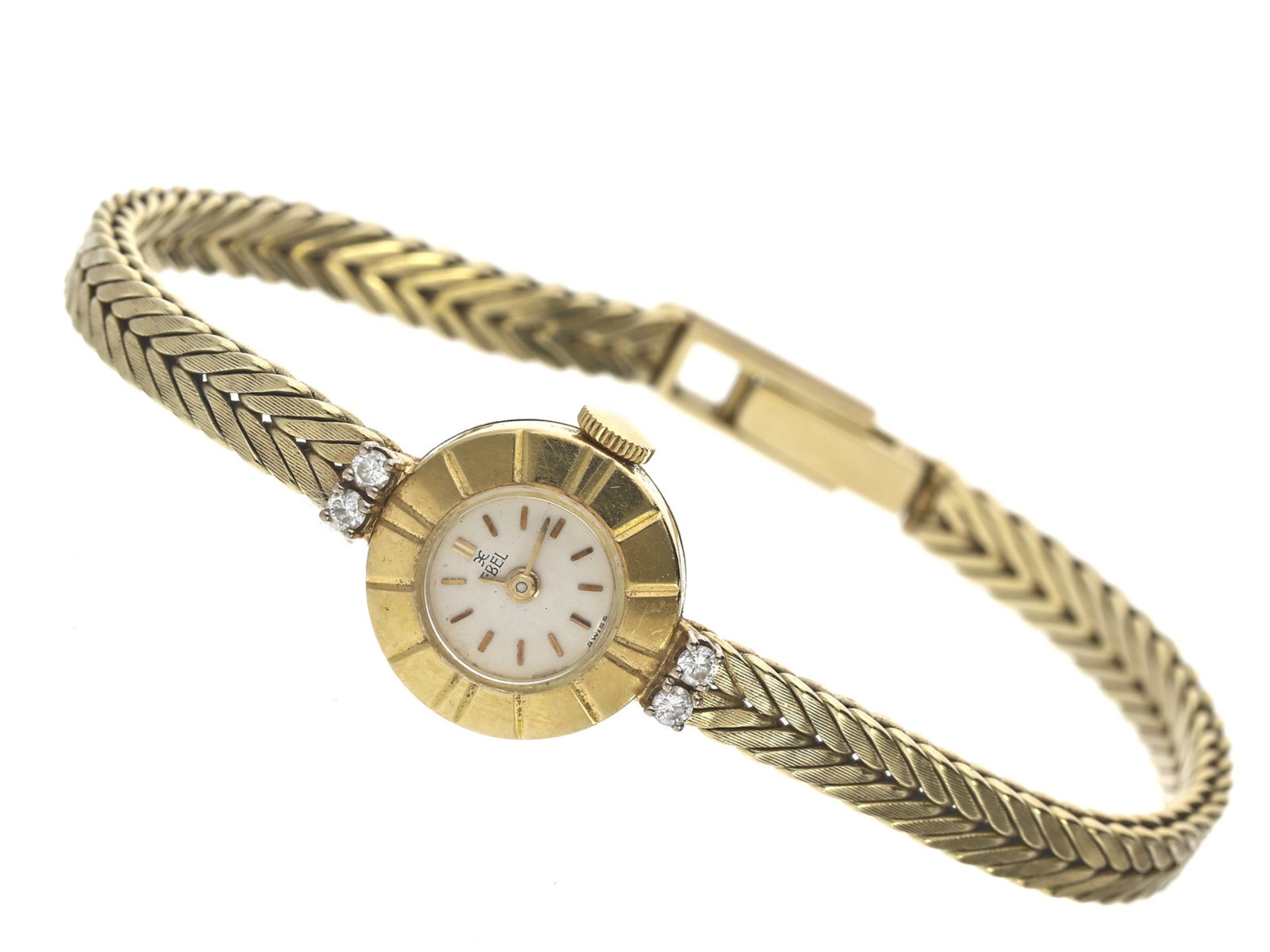 Armbanduhr: vintage Damenuhr der Marke Ebel, ca. 1960Ca. Ø16mm, ca. 18cm lang, ca. 23g, 14K Gold,