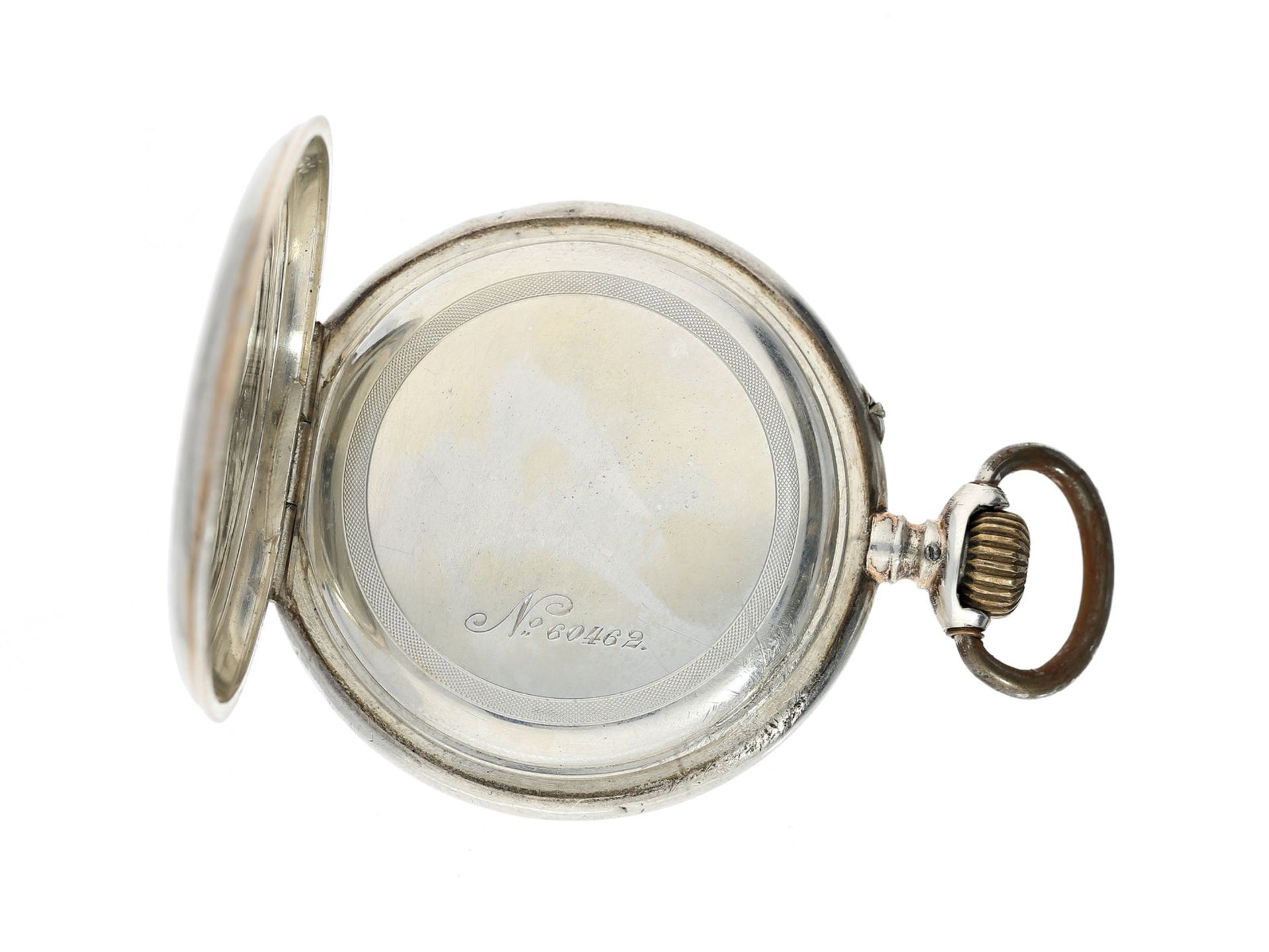 Taschenuhr: frühe silberne Taschenuhr Lepine der Marke IWC, No. 60462, aus dem Jahr 1890, mit - Bild 3 aus 4