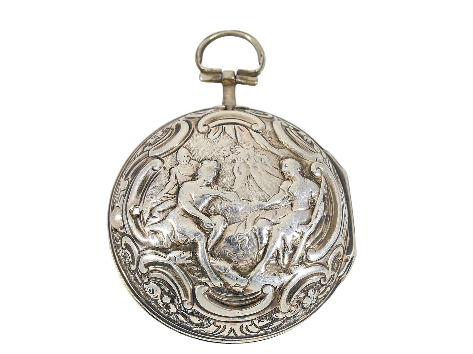 Taschenuhr: attraktive englische Repoussé Spindeluhr mit Emaille-Lupenmalerei, Tarts London No. - Image 3 of 3