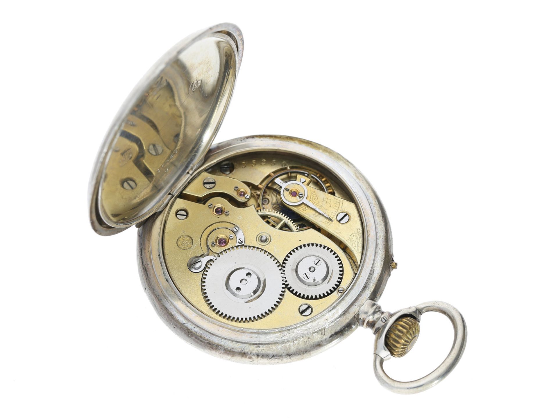 Taschenuhr: silberne Taschenuhr Lepine der Marke IWC, Kaliber 19, aus dem Jahr 1889, mit - Bild 2 aus 2