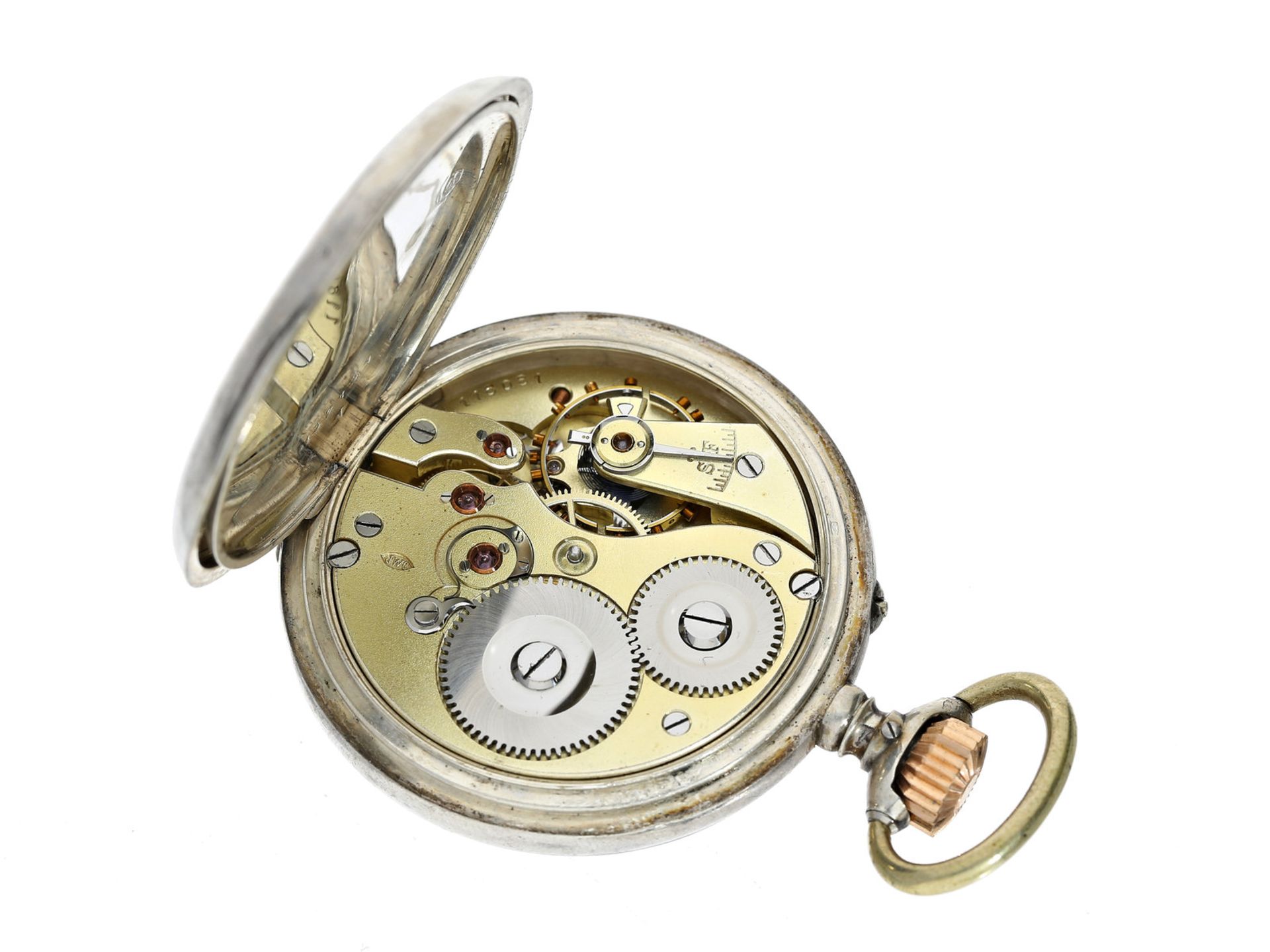 Taschenuhr: silberne Taschenuhr Lepine der Marke IWC, aus dem Jahr 1895, mit StammbuchauszugCa. - Bild 3 aus 3