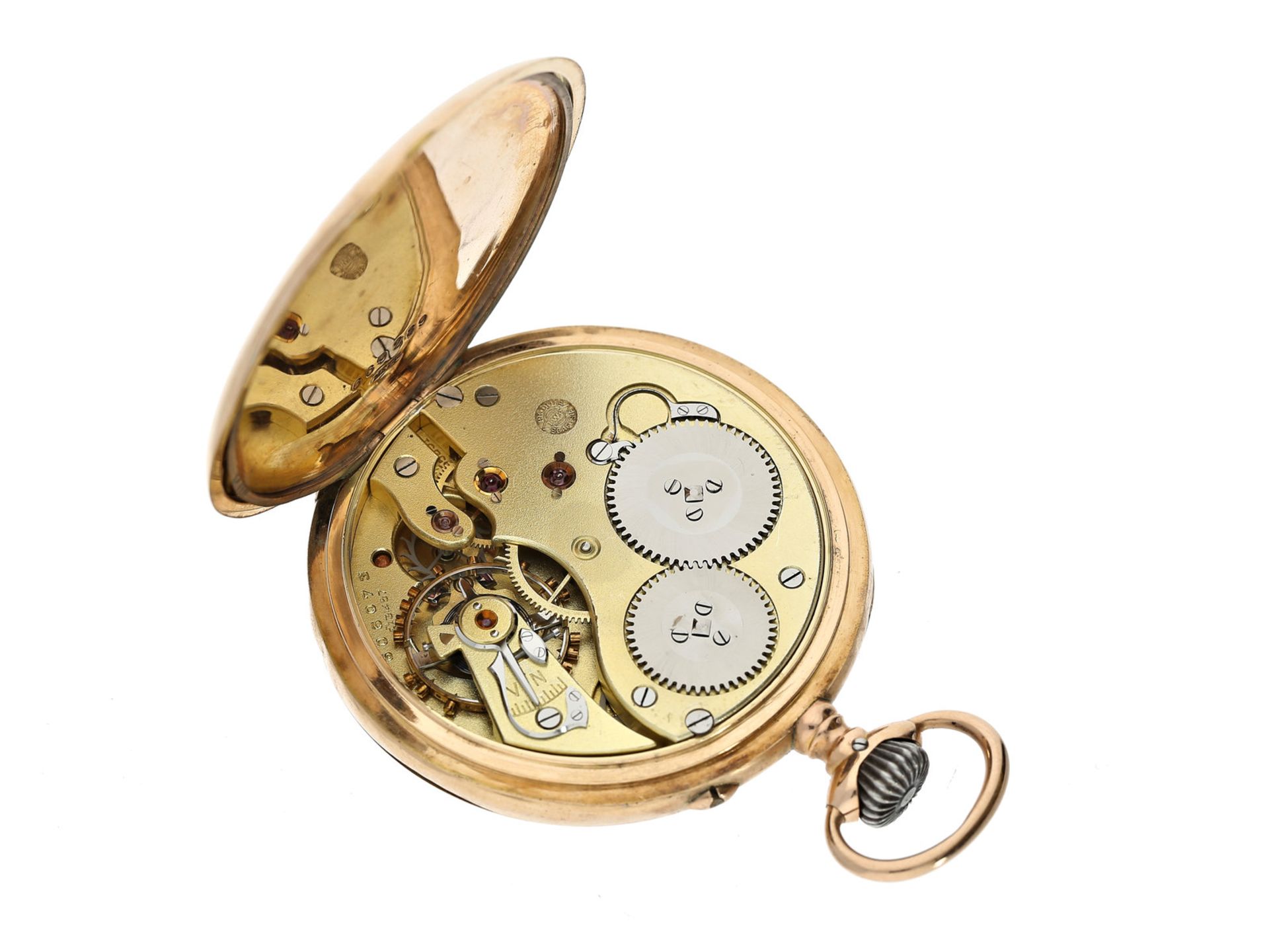 Taschenuhr: interessante 14K Gold Taschenuhr Lepine der Marke IWC, aus dem Jahr 1915, mit - Image 2 of 2