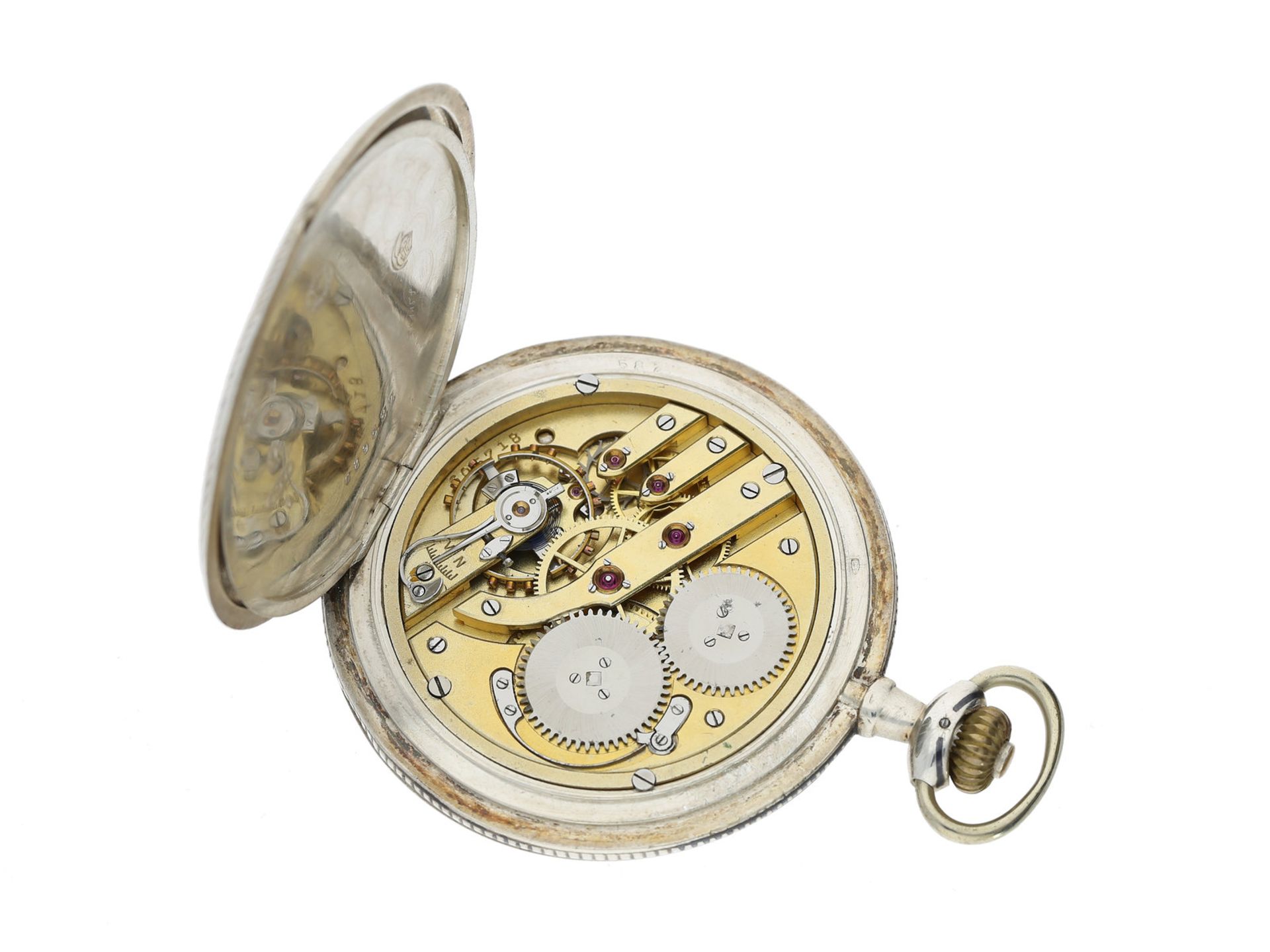 Taschenuhr: seltene Tula/Niello - Silber-Savonnette der Marke IWC, aus dem Jahr 1916, mit - Bild 2 aus 2