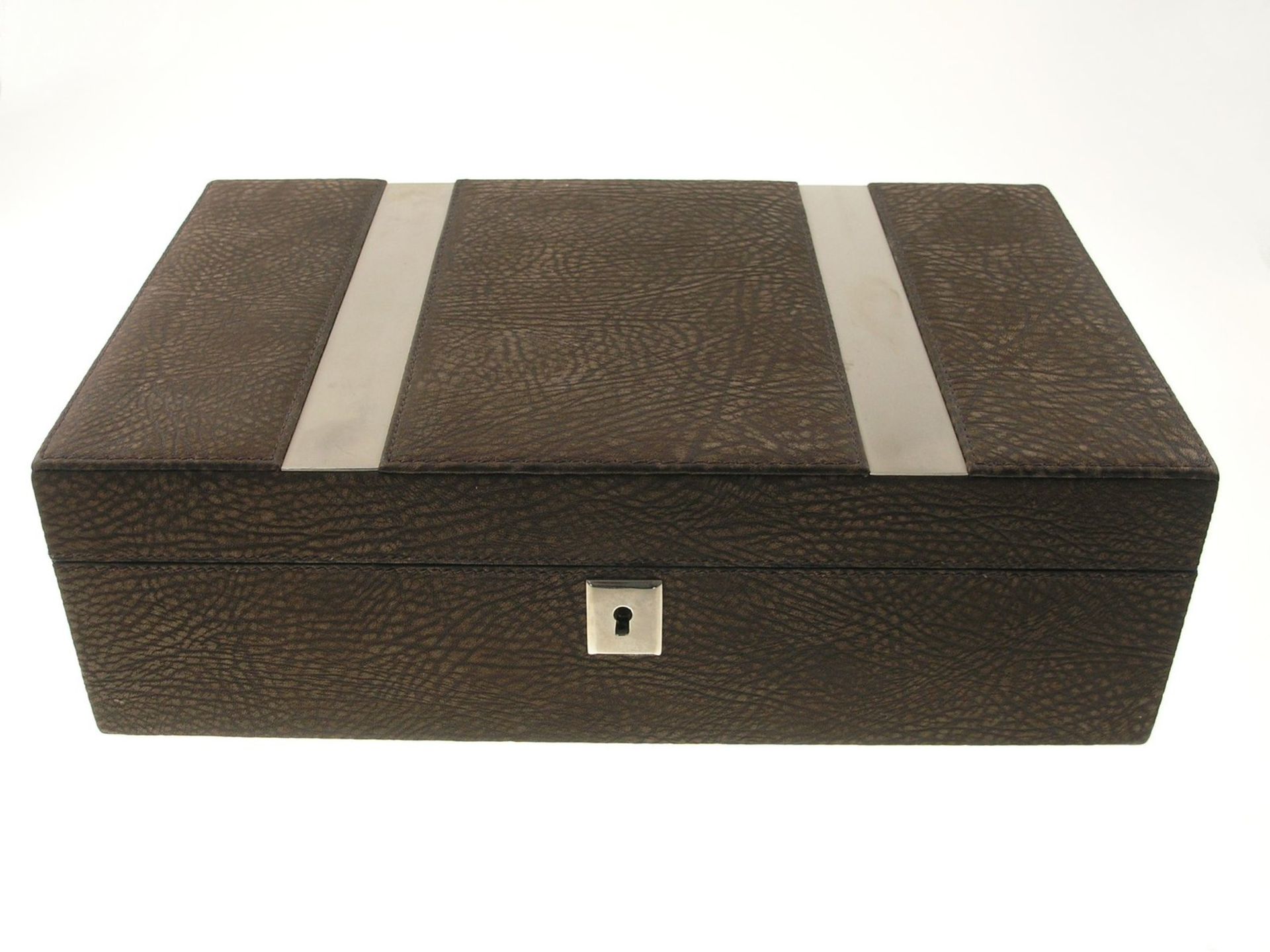Humidor, vintageCa. 30 × 19 × 9cm, Holz und Leder, eingebautes Hygrometer, vermutlich 60er Jahre, - Bild 2 aus 2
