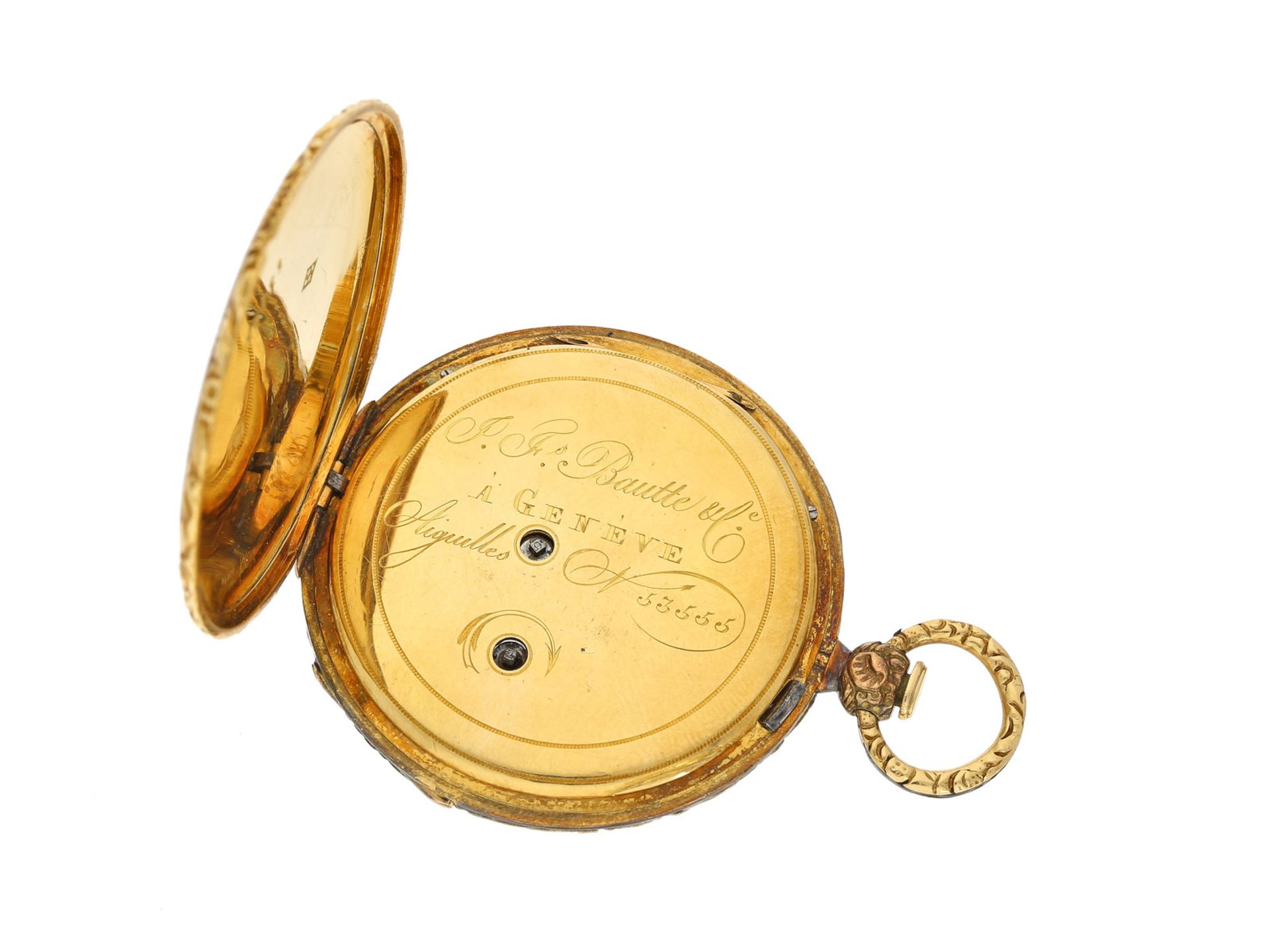 Taschenuhr: Rarität, hochfeine Gold/Emailleuhr mit dezentralem Zifferblatt, ehemaliger - Bild 4 aus 4