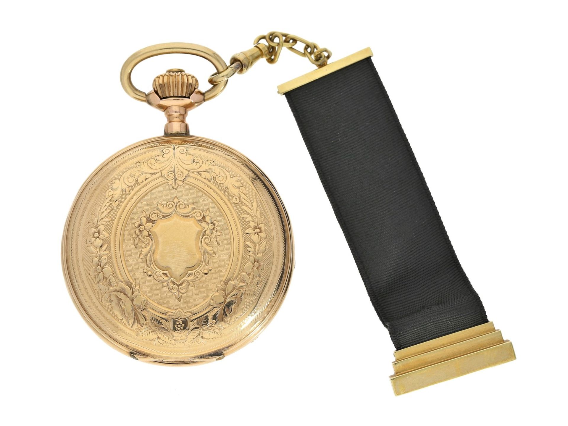 Taschenuhr: goldene Taschenuhr mit goldener Chatelaine, Ducommun-Sandoz & Cie. La Chaux-de-Fonds, um