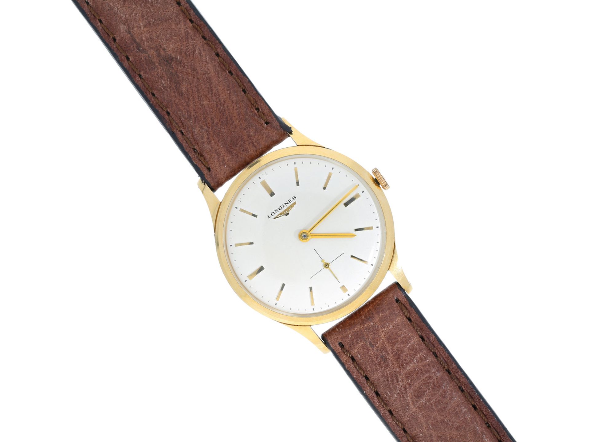 Armbanduhr: seltene vintage Herrenuhr, Longines, 18K Gold, vermutlich 50er JahreCa. Ø34mm, 18K Gold,