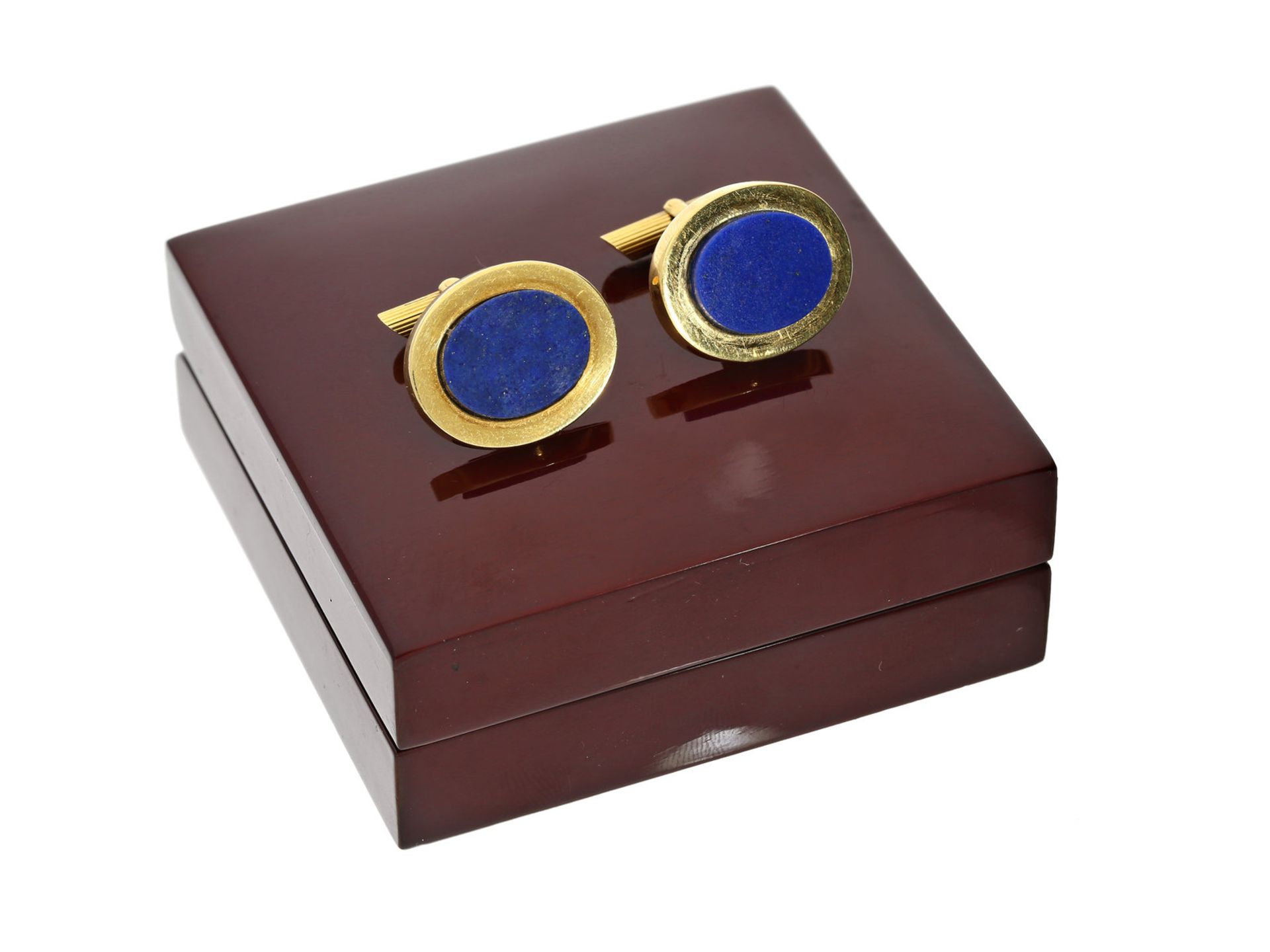 Manschettenknöpfe: handgefertigte vintage Manschettenknöpfe mit Lapislazuli, 18K GoldCa. 23 ×