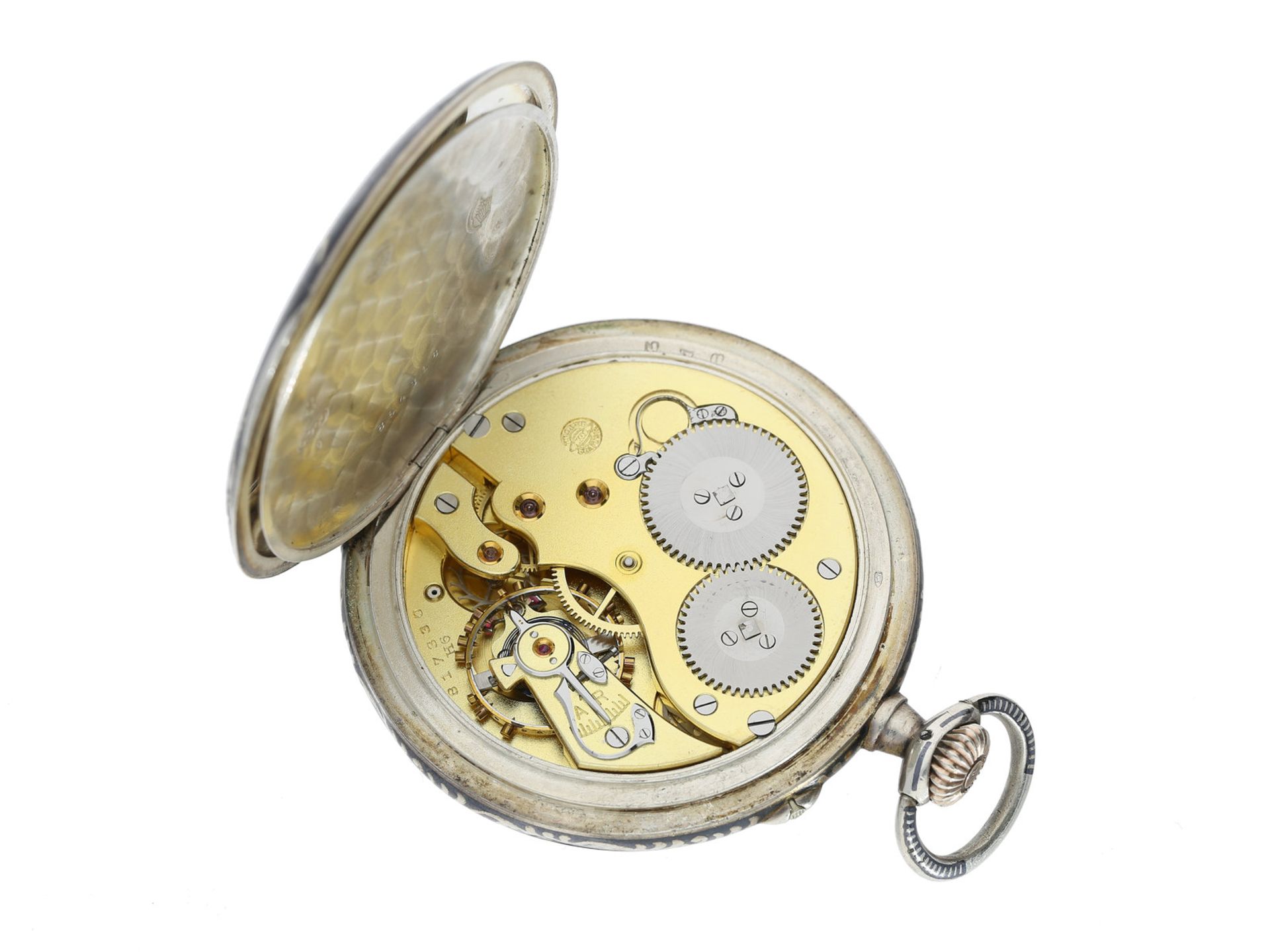 Taschenuhr: seltene, große IWC Lepine mit Tula-Dekor "Kornfeld", Schaffhausen 1927, mit - Image 3 of 3