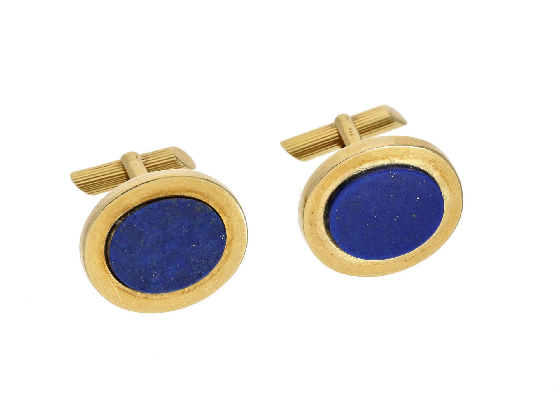 Manschettenknöpfe: handgefertigte vintage Manschettenknöpfe mit Lapislazuli, 18K GoldCa. 23 × - Image 2 of 2