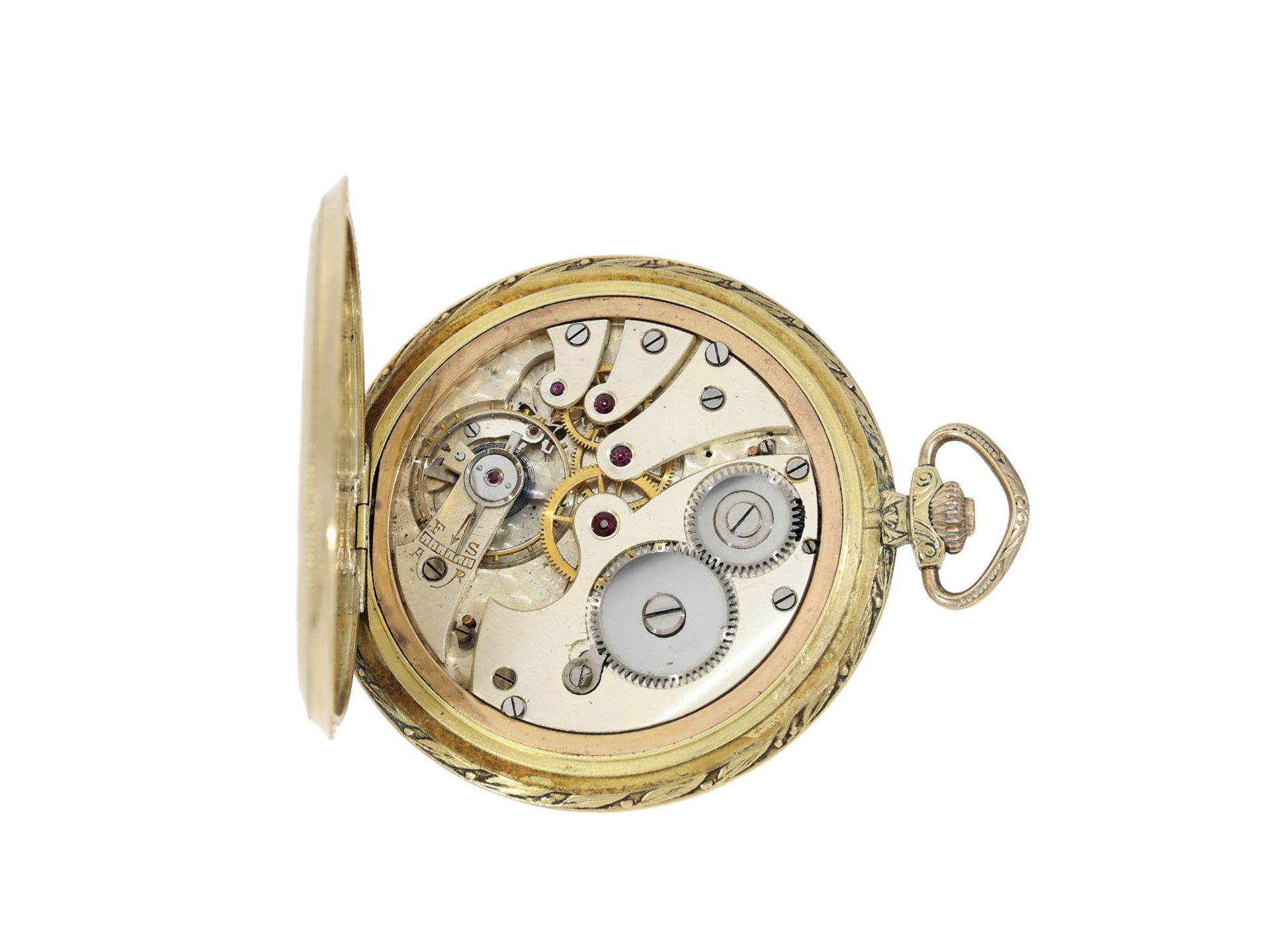 Taschenuhr: Schweizer Savonette aus der Zeit des Art déco mit hochwertiger goldener Uhrenkette, - Image 3 of 3