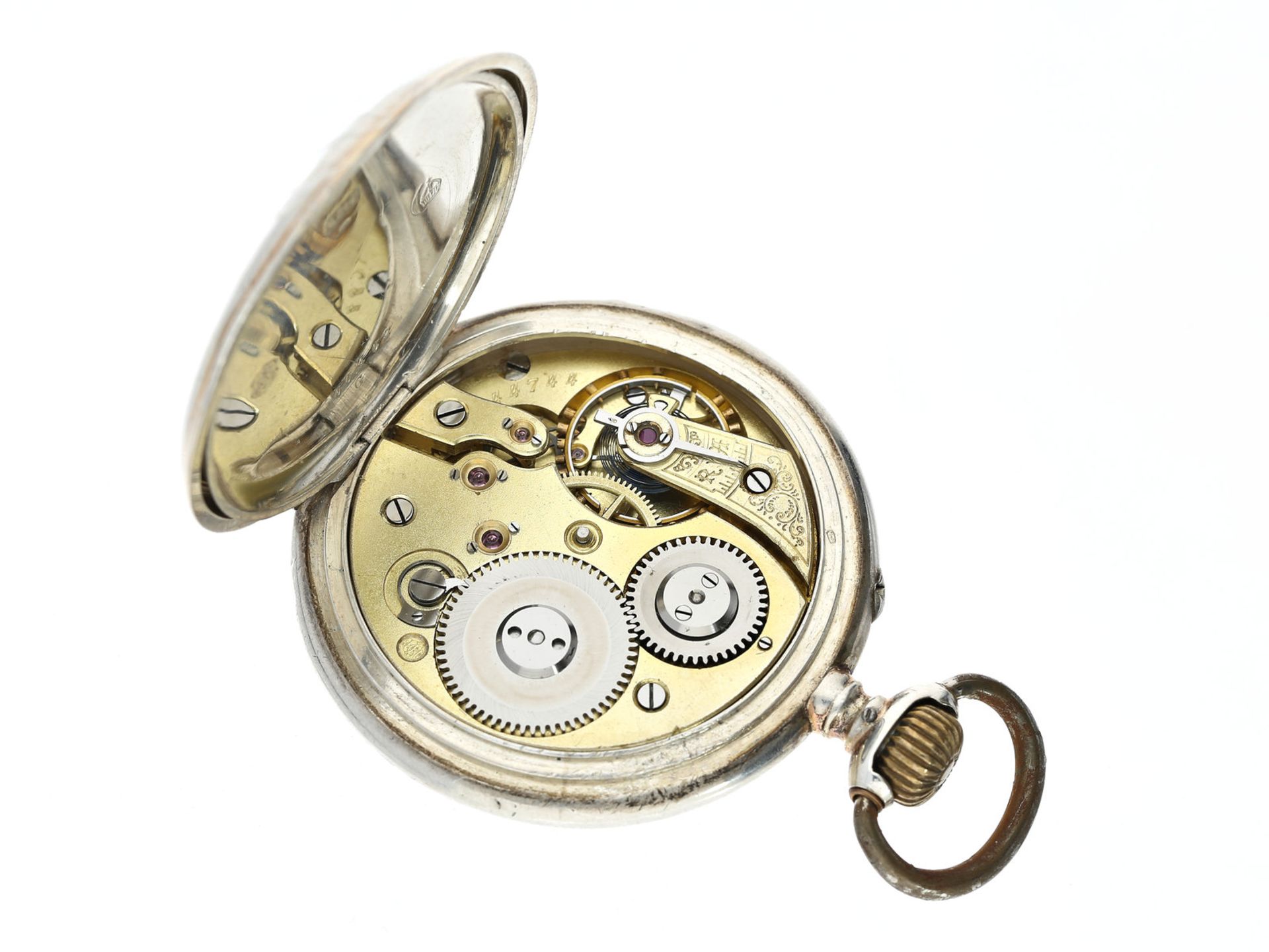 Taschenuhr: frühe silberne Taschenuhr Lepine der Marke IWC, No. 60462, aus dem Jahr 1890, mit - Image 4 of 4