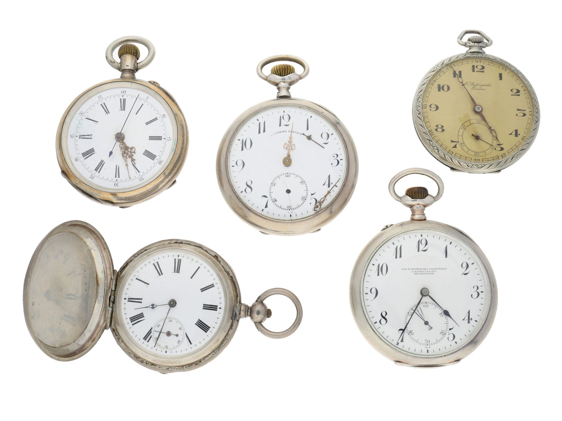 Taschenuhr: Konvolut von 5 Herrentaschenuhren, ca. 1870-1920, dabei eine seltene IWC für den