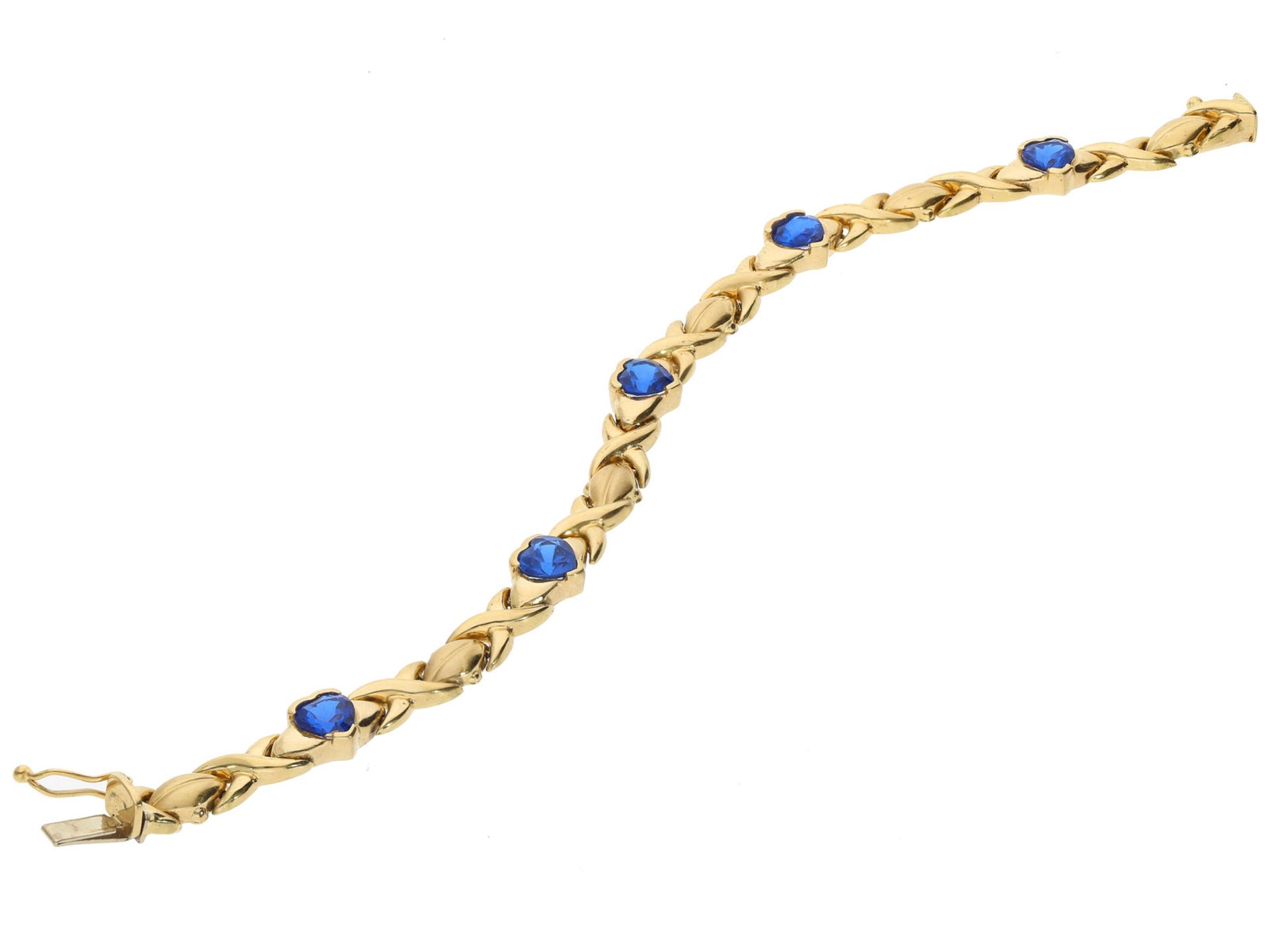 Armband: dekoratives vintage Goldschmiedearmband mit blauen Farbsteinen in HerzformCa. 18,5cm - Bild 2 aus 2