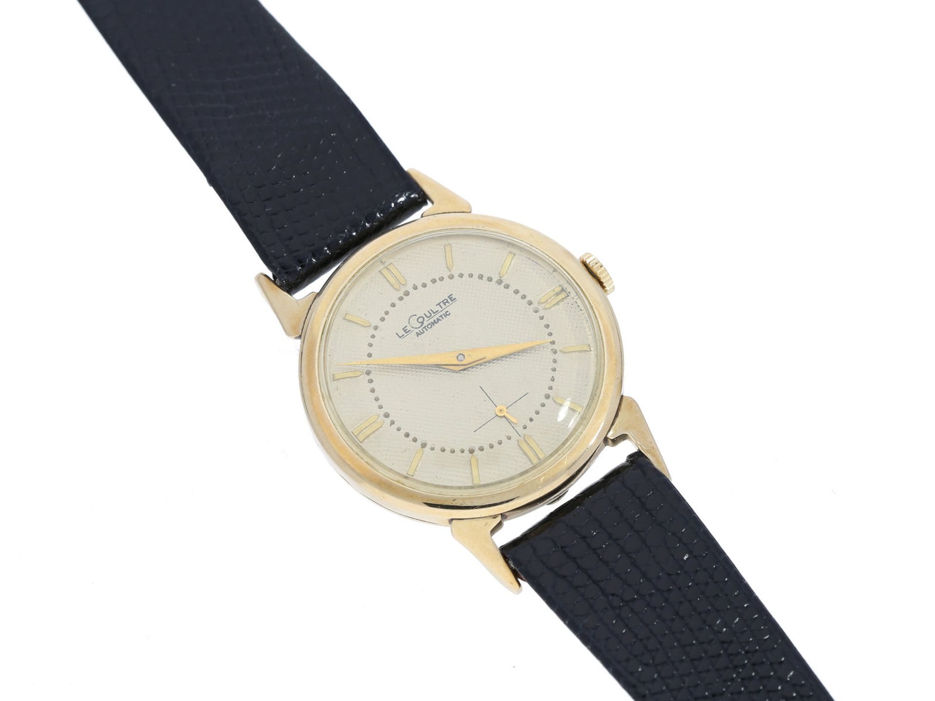 Armbanduhr: seltene automatische vintage Herrenuhr von Le Coultre, um 1960Ca. Ø33mm, 10K-Gold-
