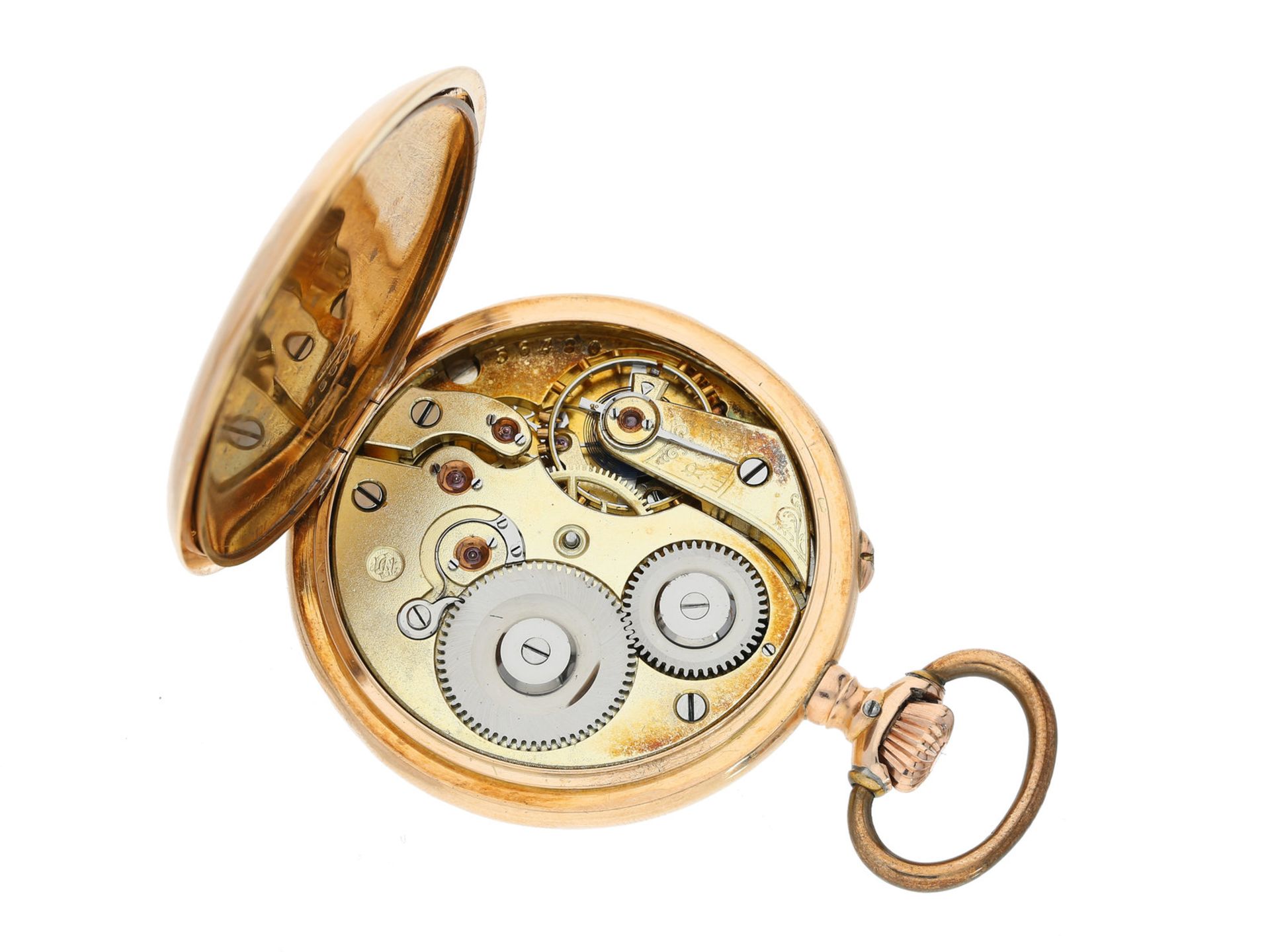 Taschenuhr: feine 14K Gold Taschenuhr Lepine der Marke IWC, aus dem Jahr 1890, mit - Bild 2 aus 2