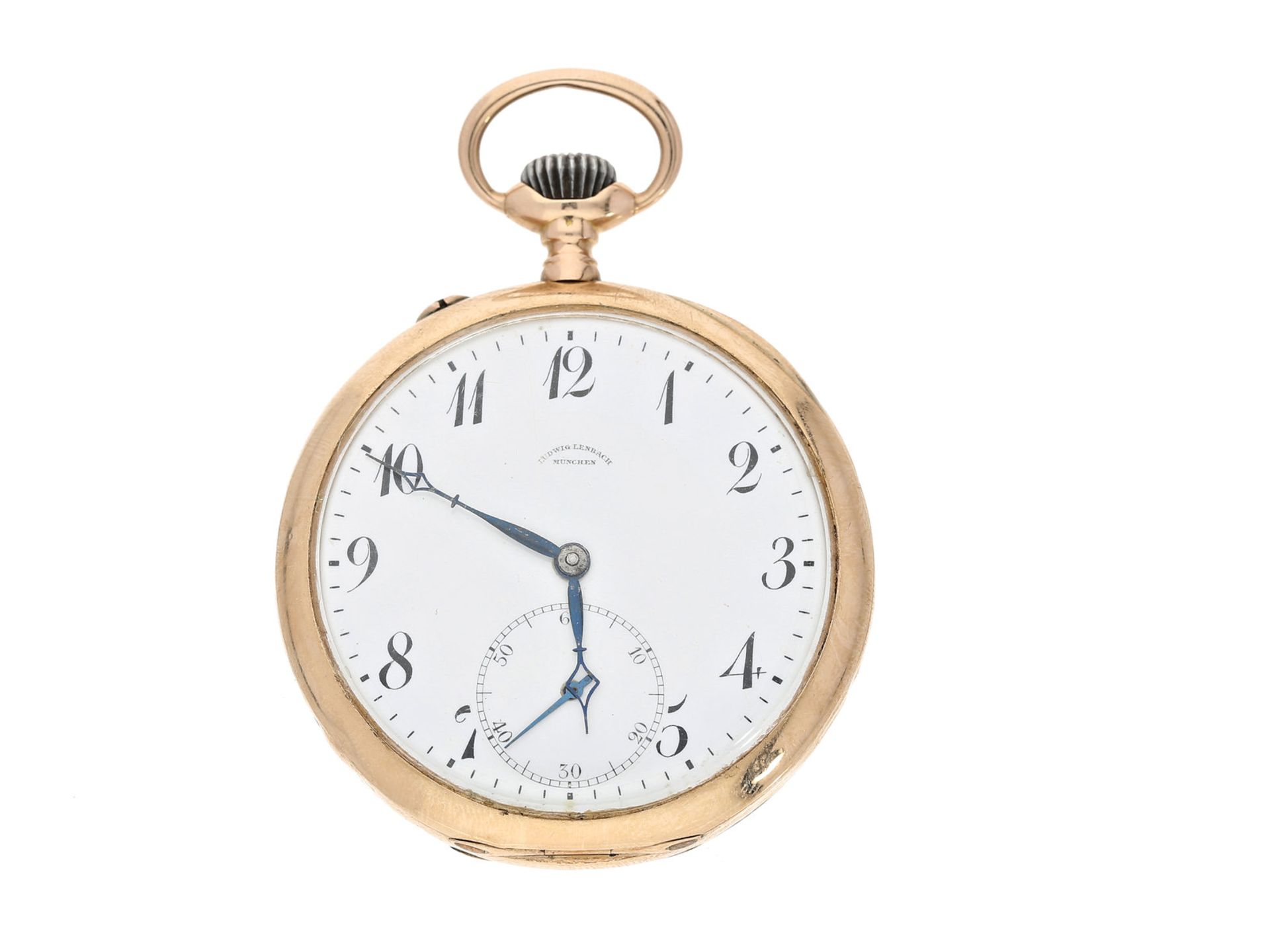 Taschenuhr: interessante 14K Gold Taschenuhr Lepine der Marke IWC, aus dem Jahr 1915, mit