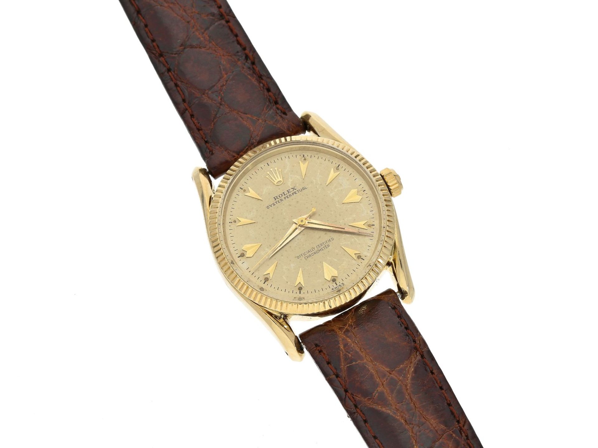 Armbanduhr: seltenes Rolex Oyster Chronometer "Bombay", 14K Gelbgold, Ref. 6593, 50er JahreCa.