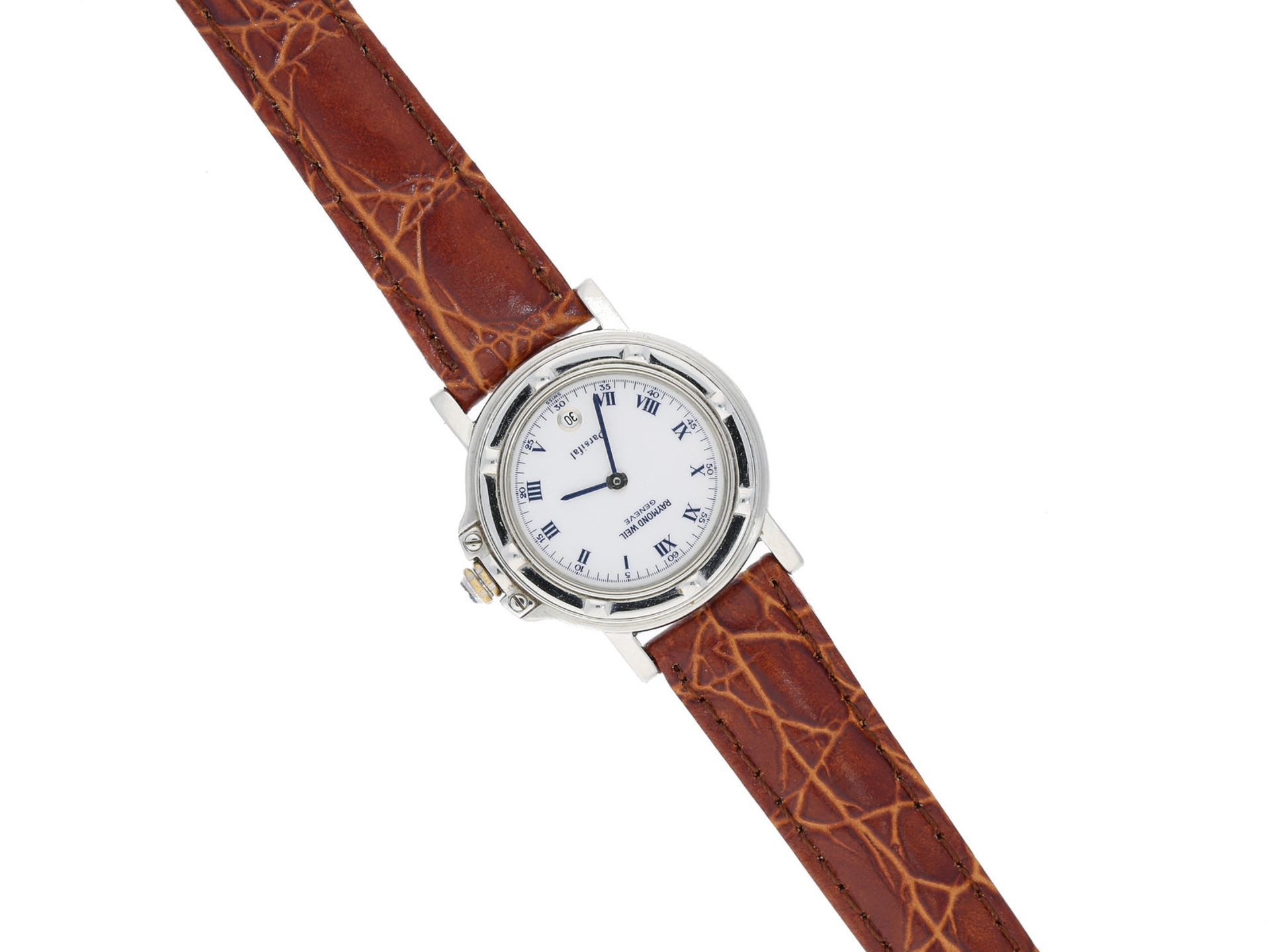 Armbanduhr: vintage Damenuhr Raymond Weil "Parsifal", in Edelstahl, Ref. 9992Ca. Ø28mm, gangbares