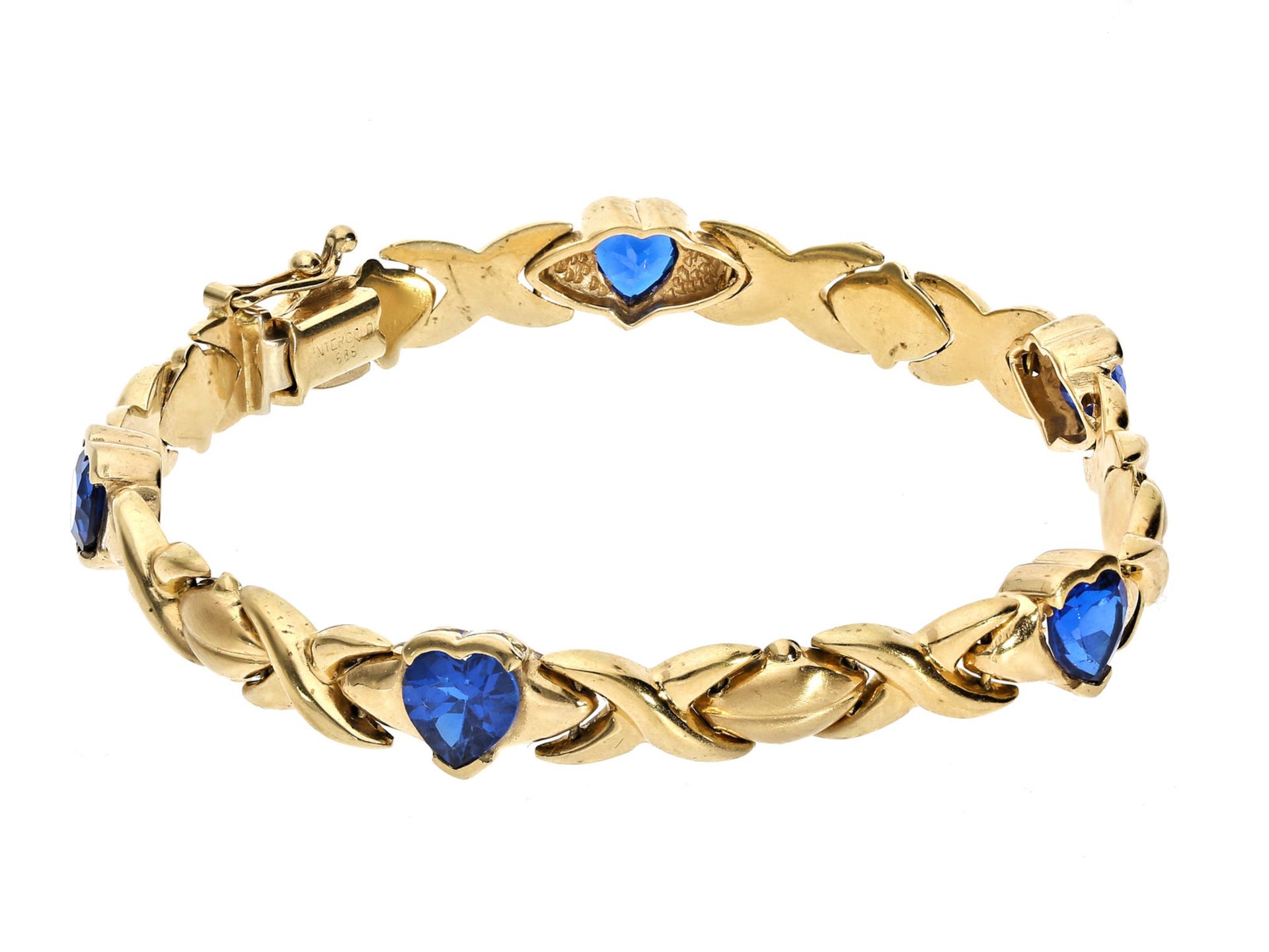 Armband: dekoratives vintage Goldschmiedearmband mit blauen Farbsteinen in HerzformCa. 18,5cm