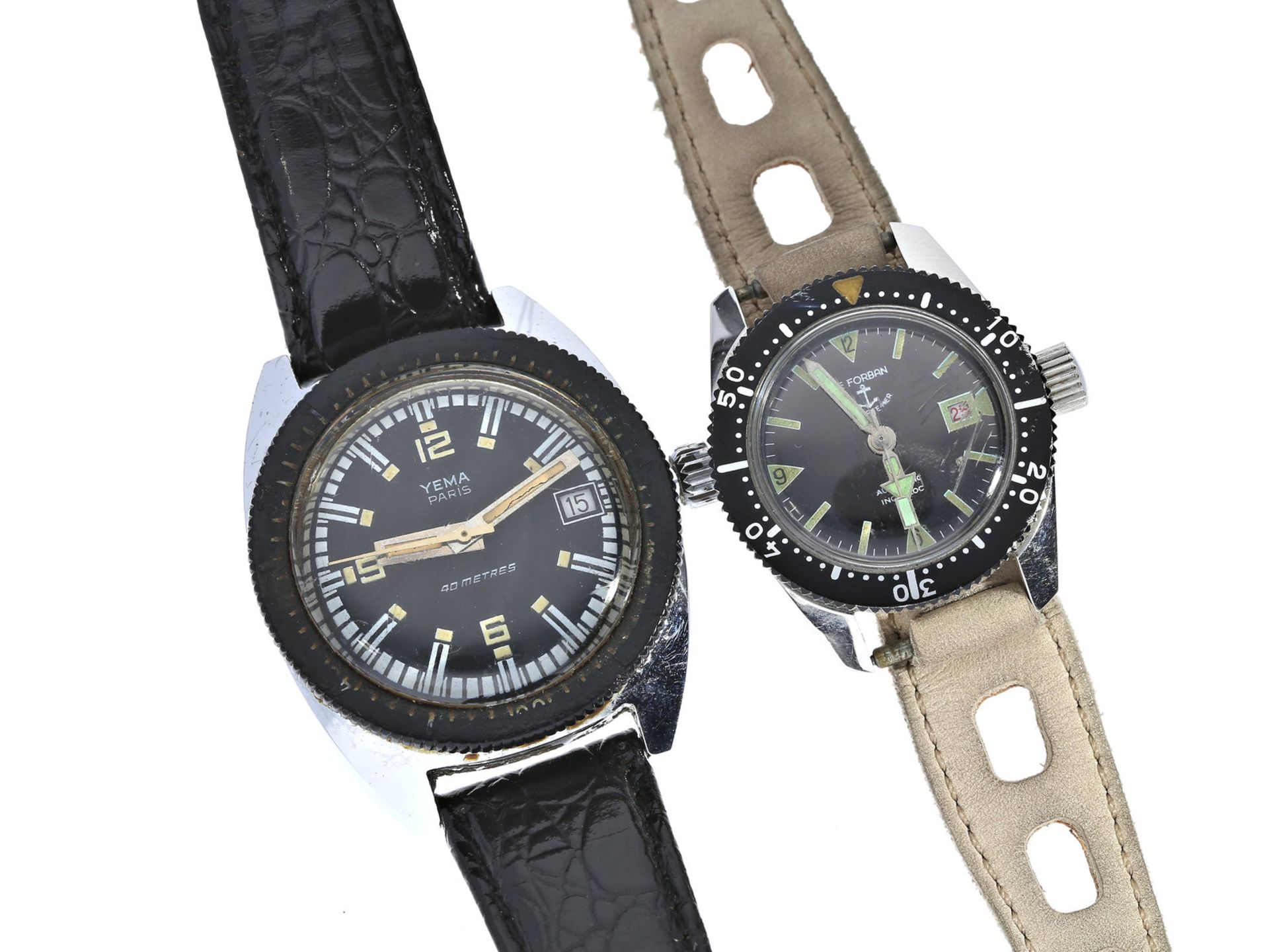 Armbanduhr: 2 seltene vintage Taucheruhren der Marke Yema und Le Forban, ca.19701. ca. Ø36mm,