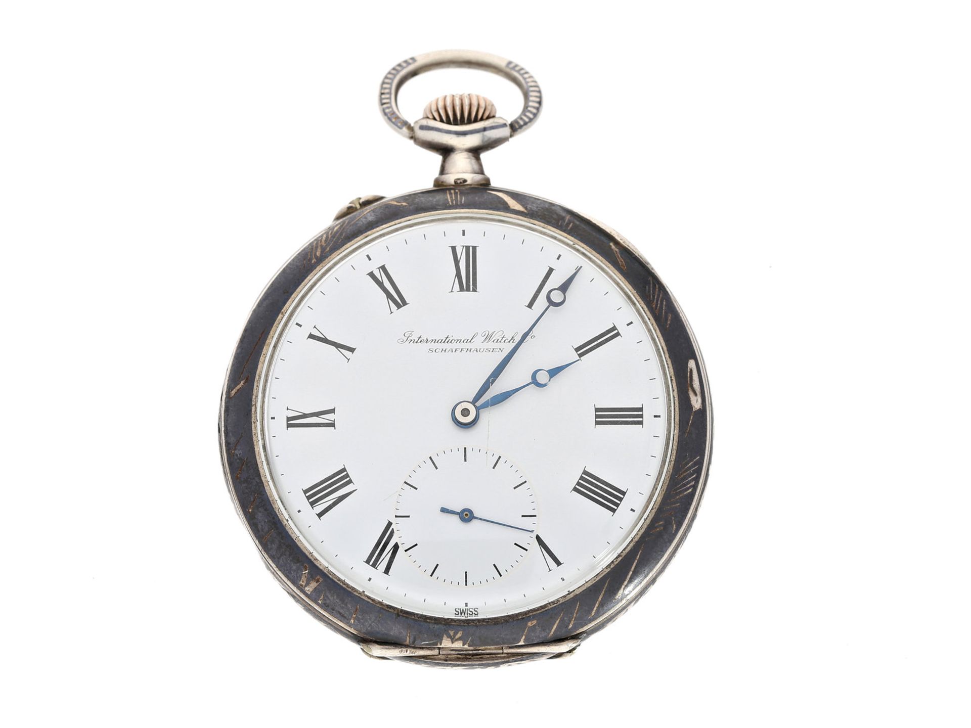 Taschenuhr: seltene, große IWC Lepine mit Tula-Dekor "Kornfeld", Schaffhausen 1927, mit