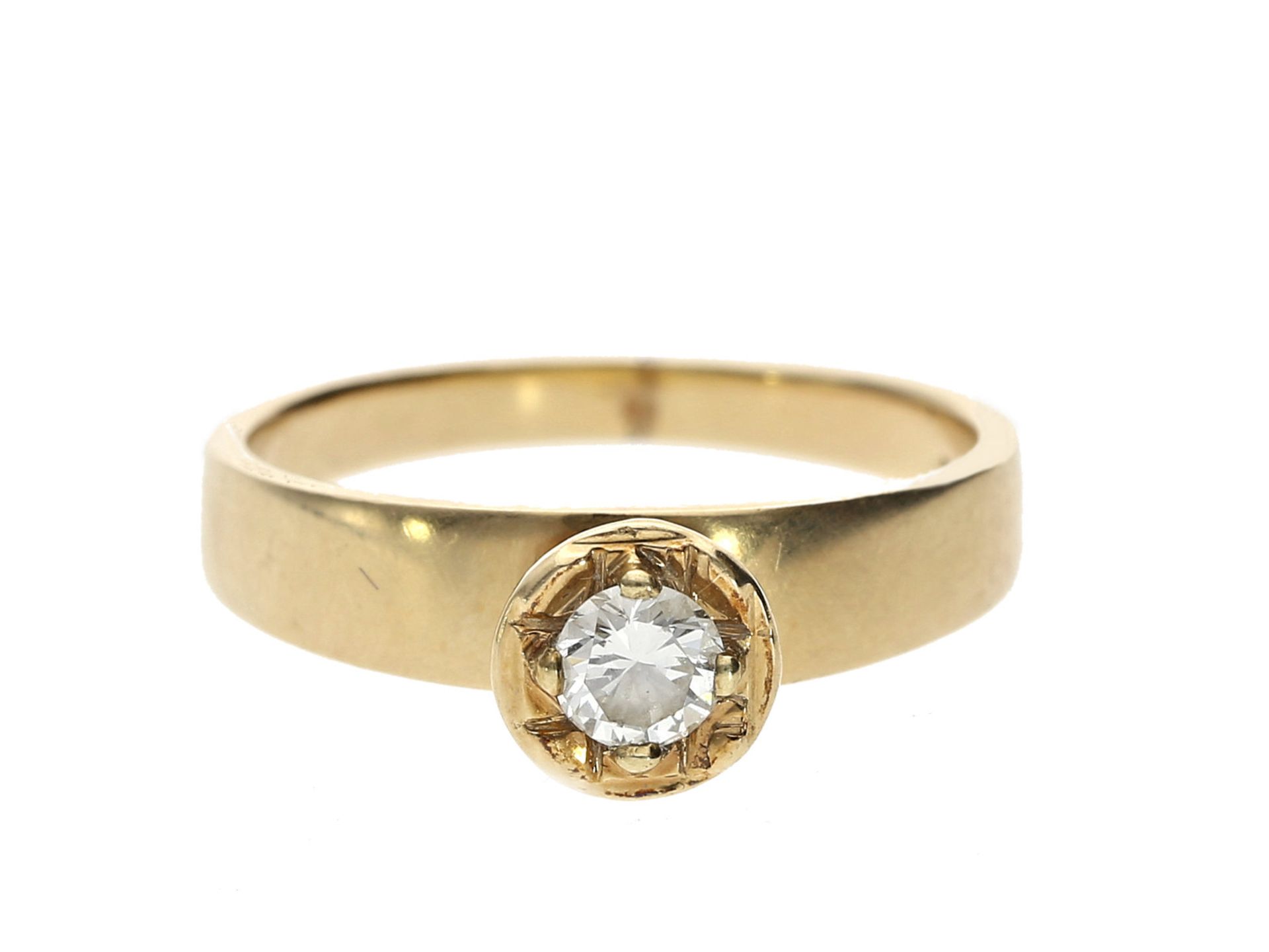 Ring: ausgefallener Goldschmiedering mit Brillant von ca. 0,2ctCa. Ø17mm, RG53, ca. 3,3g, 14K