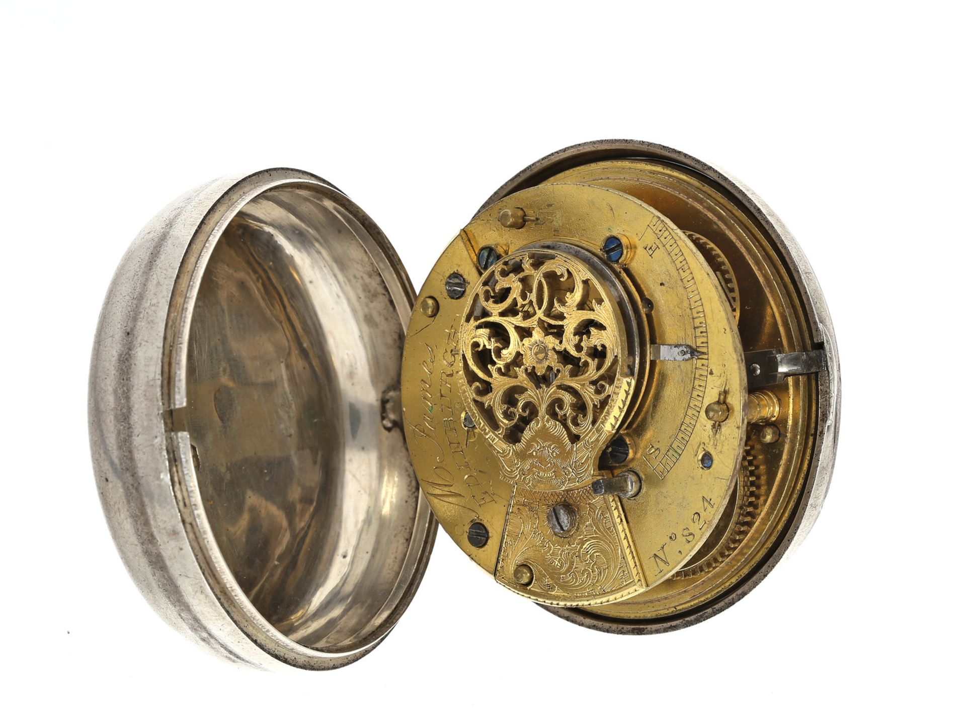 Taschenuhr: große und schwere schottische Doppelgehäuse-Spindeluhr, M. James Edinburgh, 1815Ca. - Bild 2 aus 2