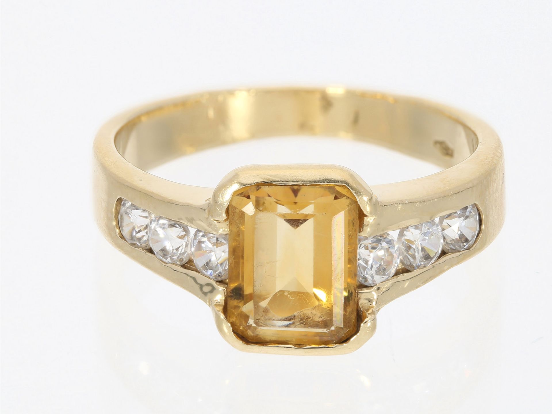 Ring: vintage Goldschmiedering mit Citrin und farblosen SteinenCa. Ø17mm, RG54, ca. 4,1g, 14K
