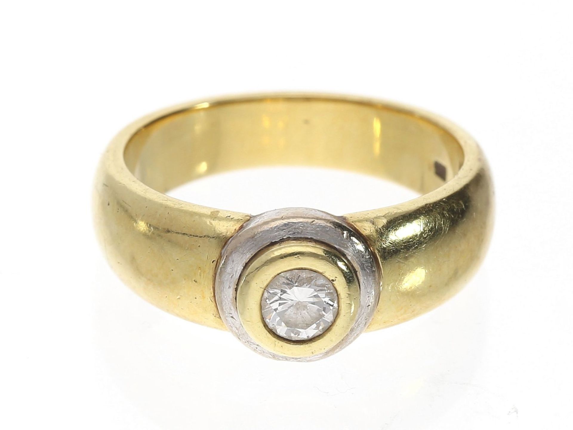 Ring: massiver Brillant/Solitärring, 0,25ctCa. Ø17mm, RG54, ca. 8,6g, 14K Gold, schauseitig ca. 8,