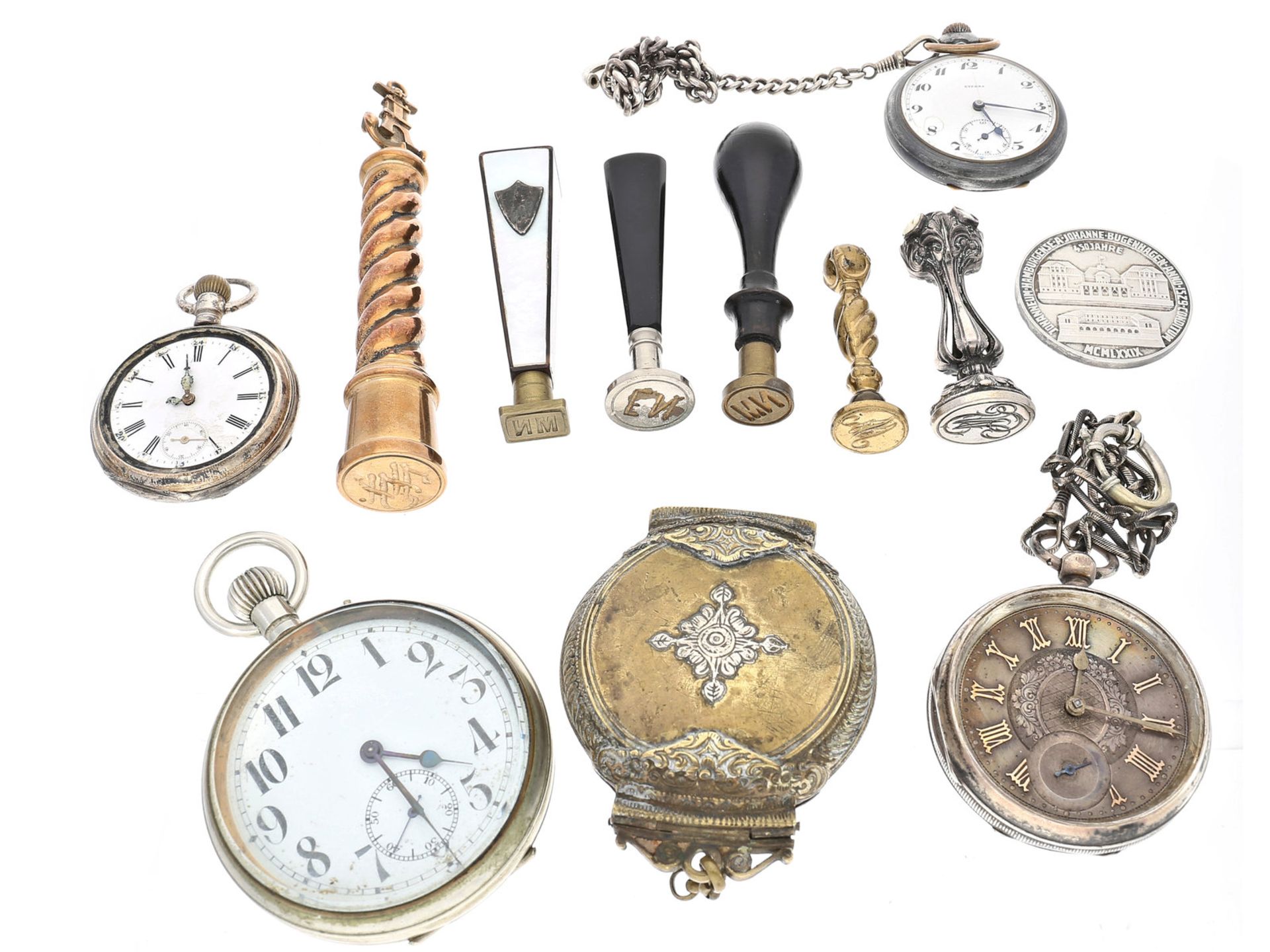 Taschenuhr/Petschaft/Orden: Konvolut diverser Antiqitäten, inklusive diverser Taschenuhren,