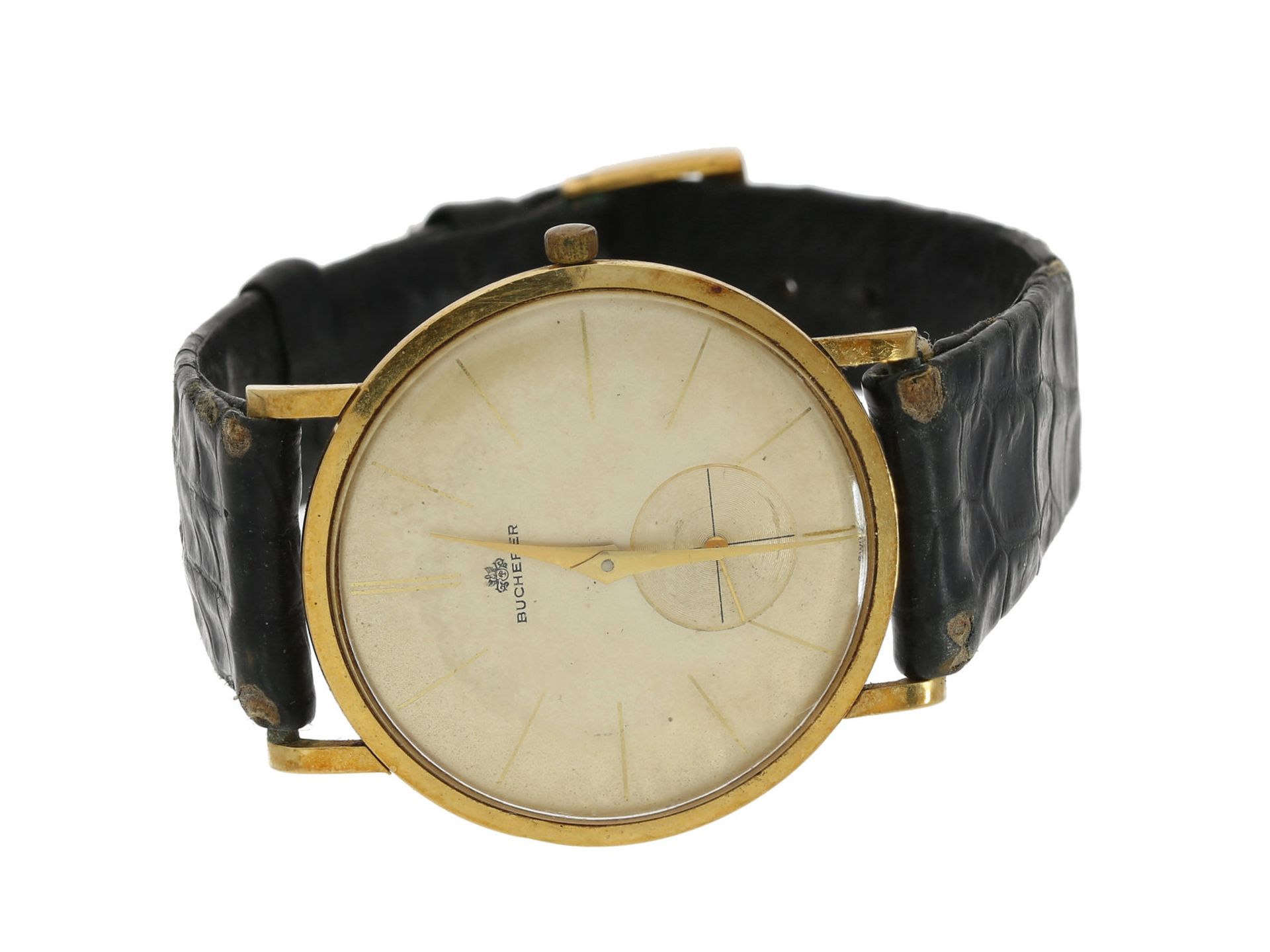 Armbanduhr: mechanische 18K Armbanduhr von Bucherer, Ref. 5183, ca.1955Ca. Ø34mm, 18K Gold,