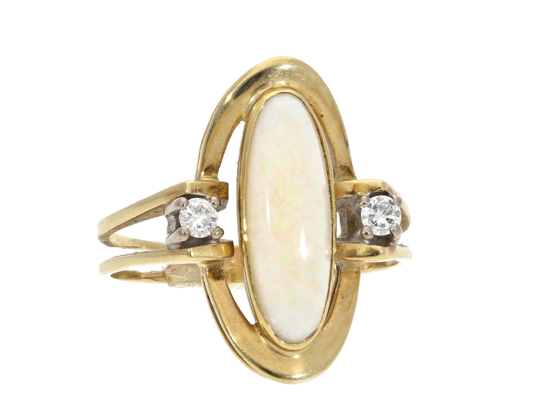 Ring: sehr dekorativer vintage Opal/Brillant-GoldschmiederingCa. Ø20,5mm, RG64, ca. 5,4g, 14K