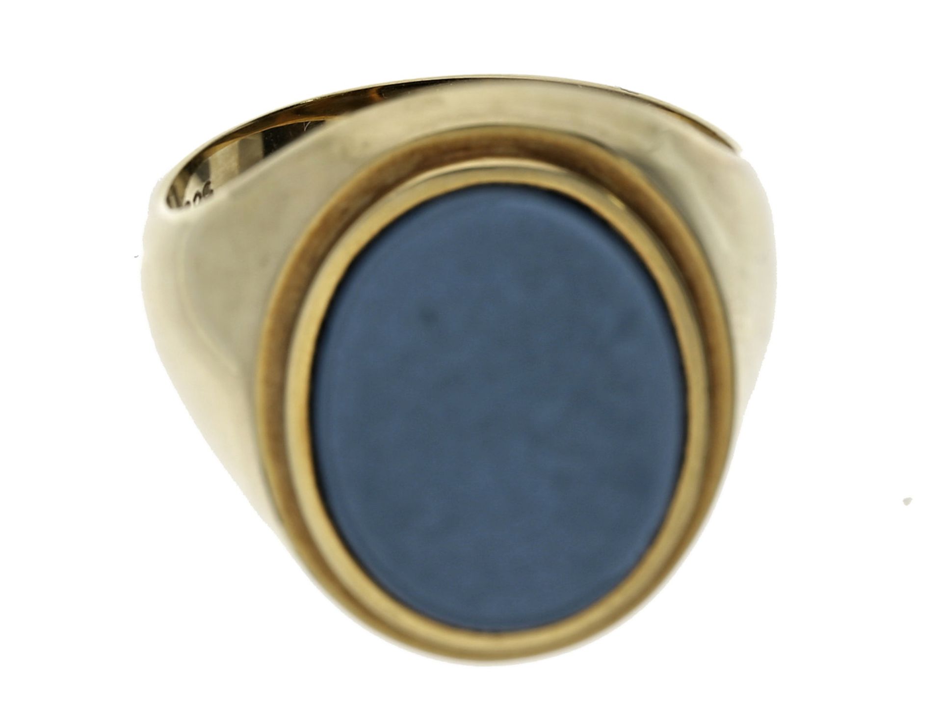 Ring: dekorativer vintage Goldschmiedering mit ungraviertem AchatCa. Ø19,5mm, RG62, ca. 9,3g, 14K