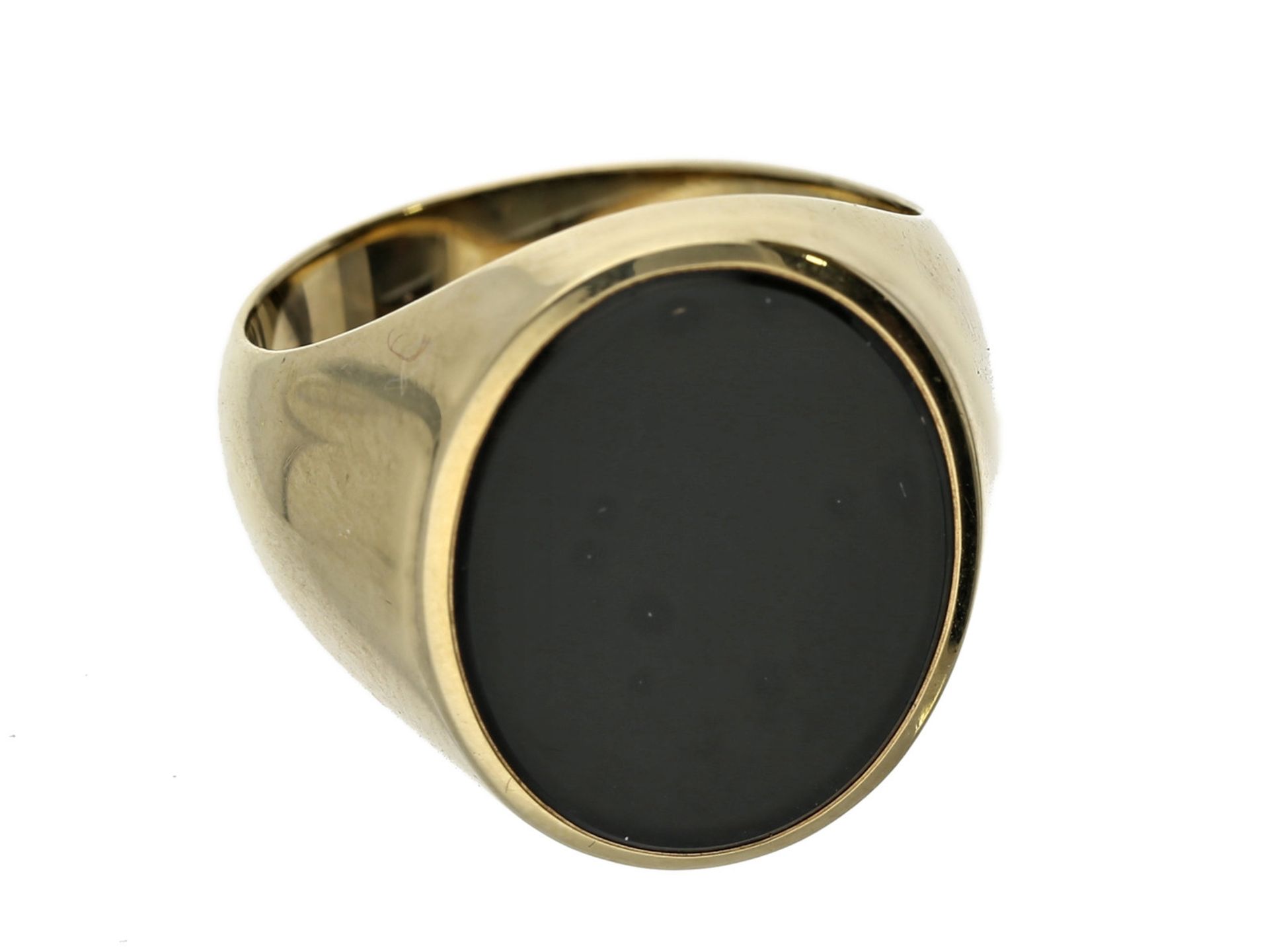Ring: vintage Damenring mit OnyxCa. Ø17mm, RG54, ca. 8,2g, 14K Gold, ovaler Onyx von ca. 16 ×