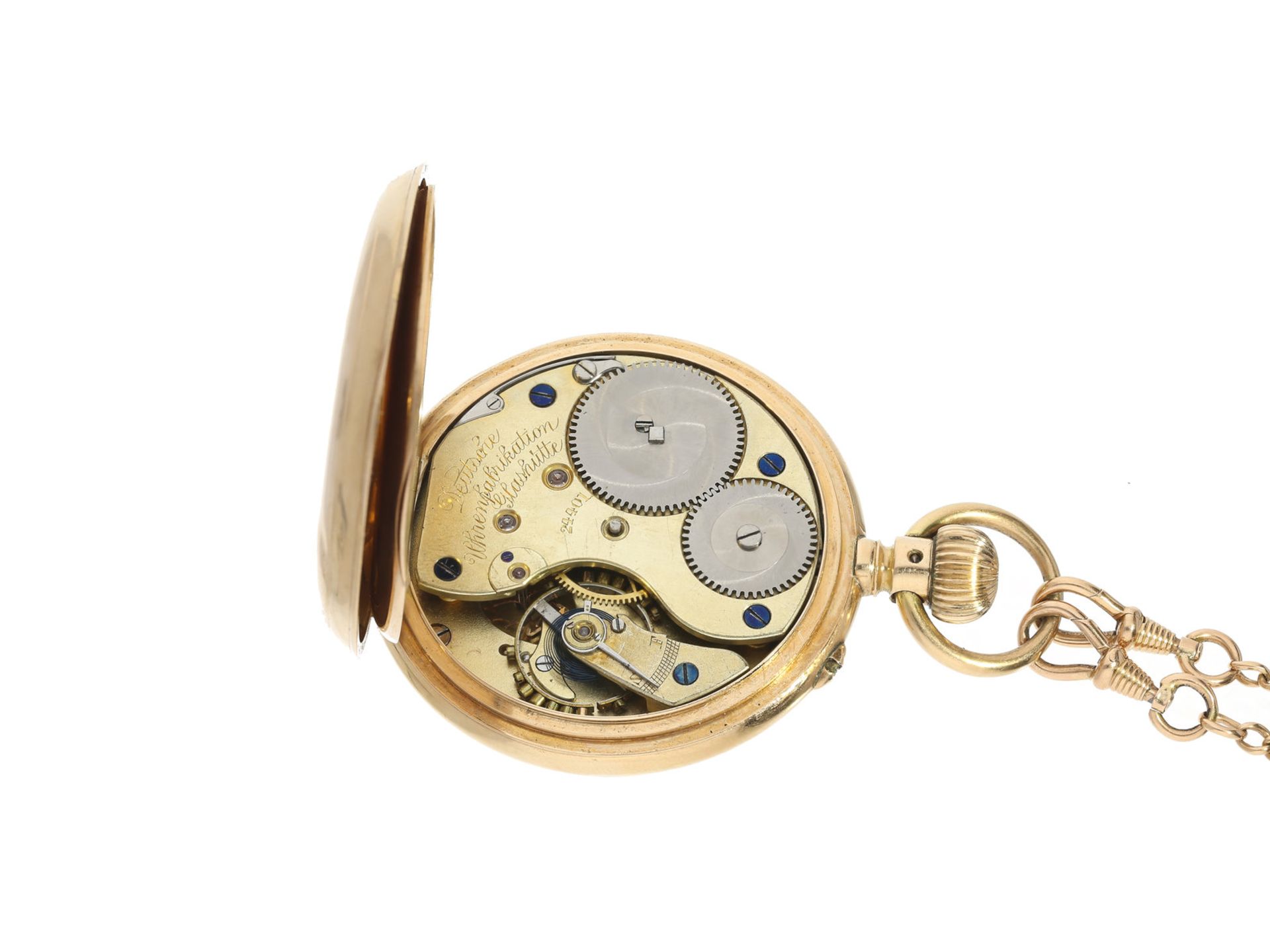 Taschenuhr: ganz frühe A. Lange & Söhne Taschenuhr mit goldener Uhrenkette, No.24401, ca.1885Ca. - Bild 2 aus 3