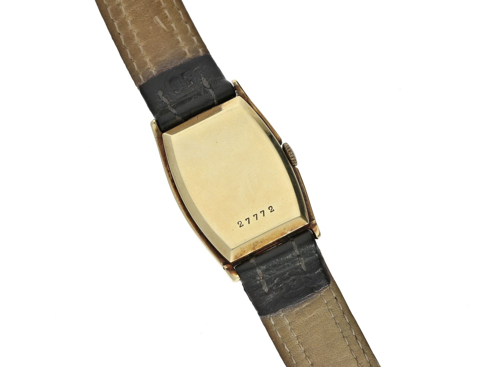 Armbanduhr: frühe Alpina Herrenuhr, Tonneau-Gehäuse, Kaliber 847 in 14K Gold, 30er JahreCa. 24 x - Bild 2 aus 2