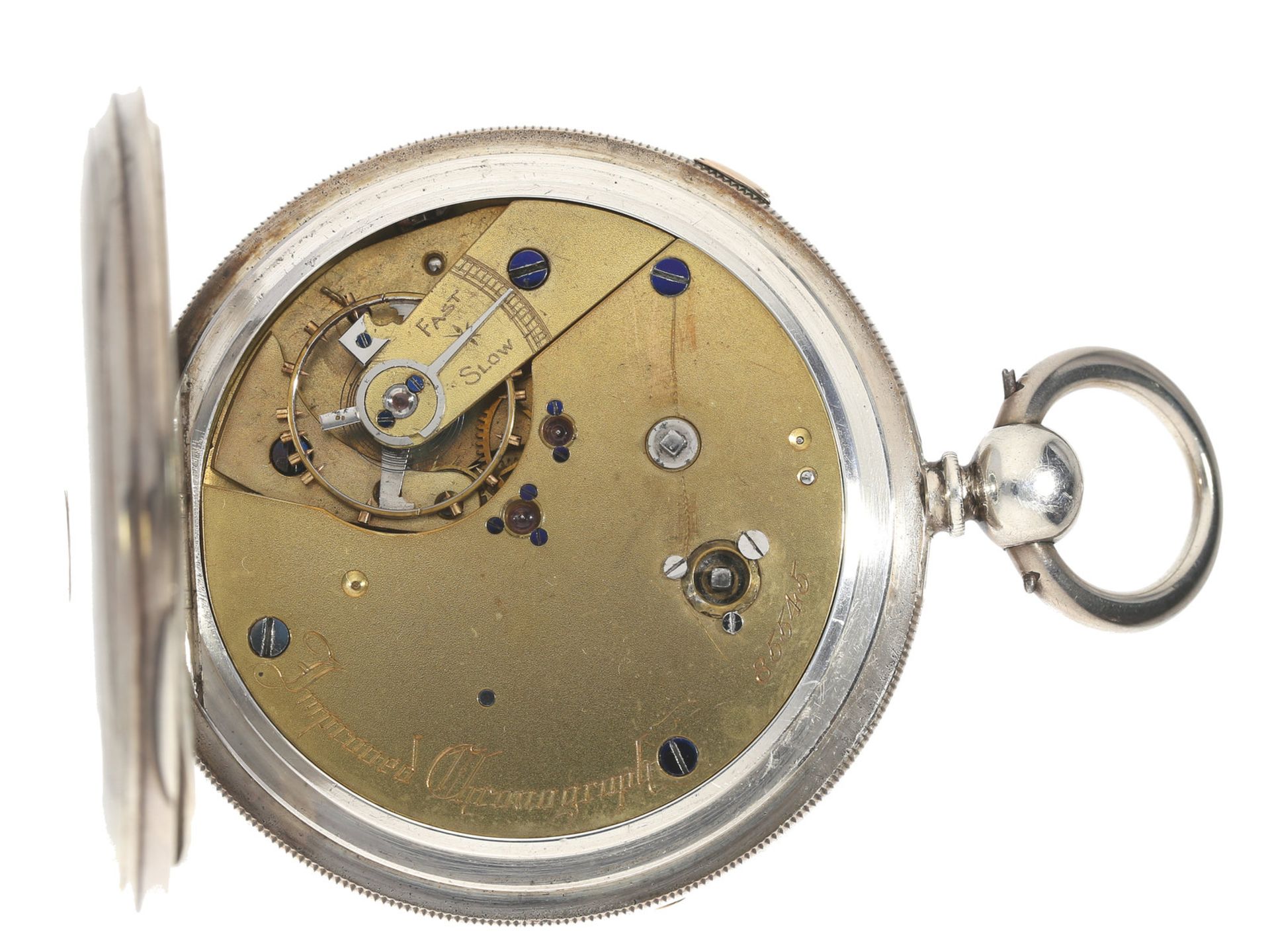 Taschenuhr: früher englischer, extrem schwerer Chronograph mit Schlüsselaufzug und Kette/Schnecke, - Bild 2 aus 2