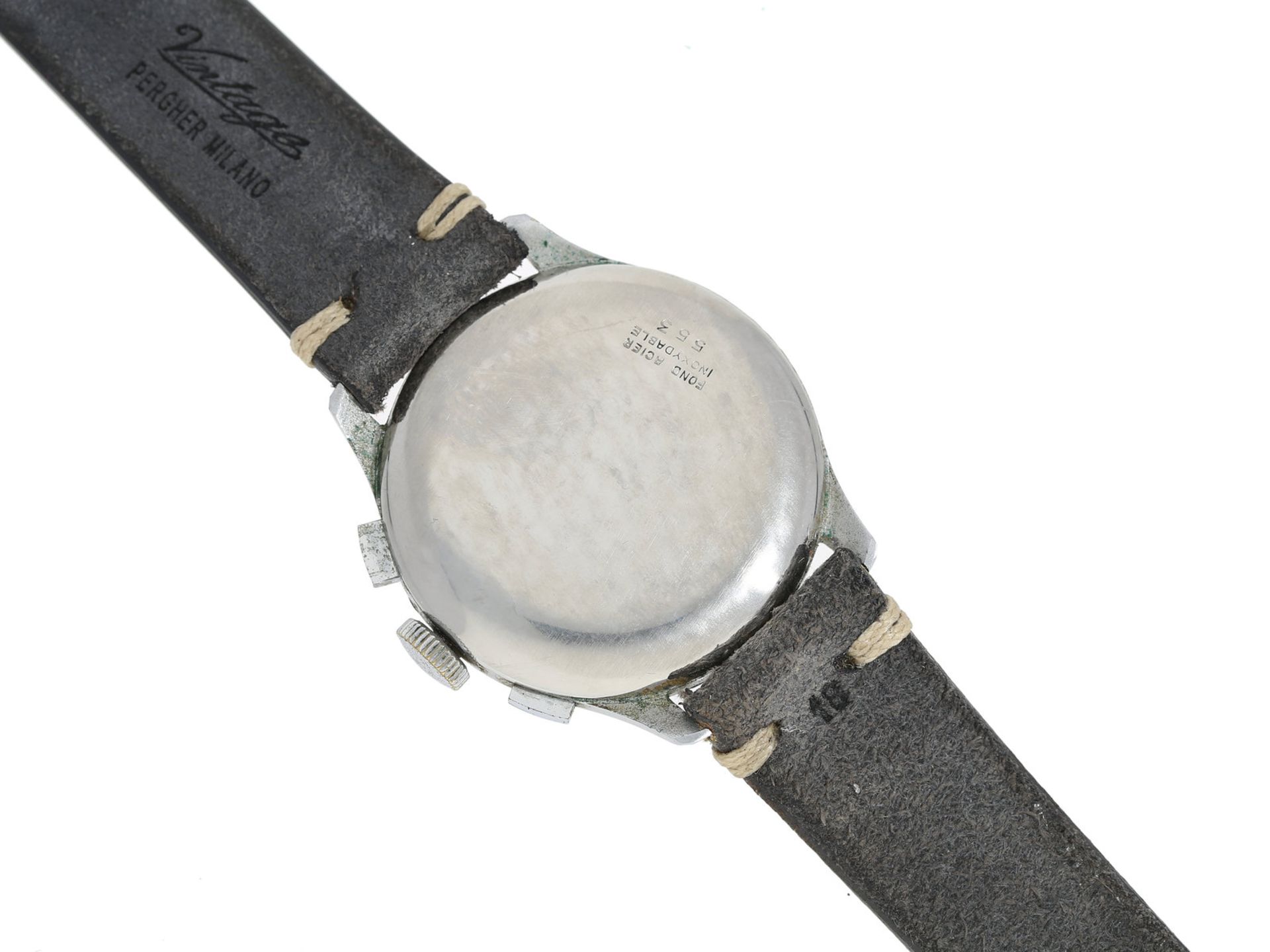 Armbanduhr: Chronographe Suisse Antimagnetique, Stahl, 40er JahreCa. Ø35mm, Stahlgehäuse, - Bild 2 aus 2