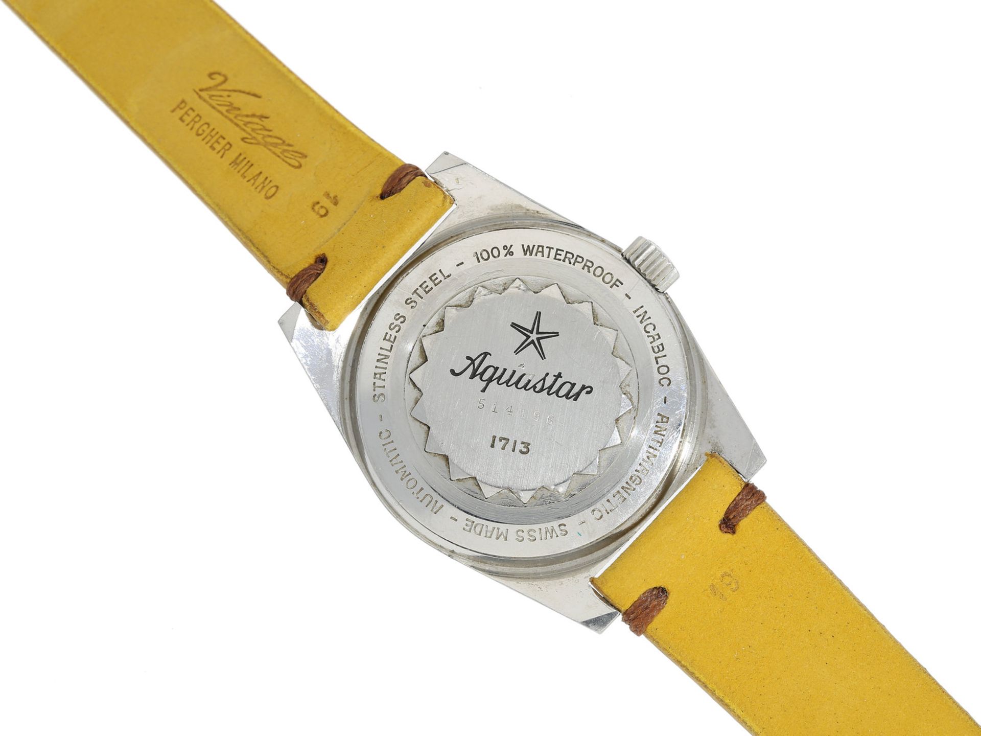 Armbanduhr: seltene automatische vintage Taucheruhr "Aquastar 200 Metres", Schweiz, Ref. 1713Ca. - Bild 2 aus 2