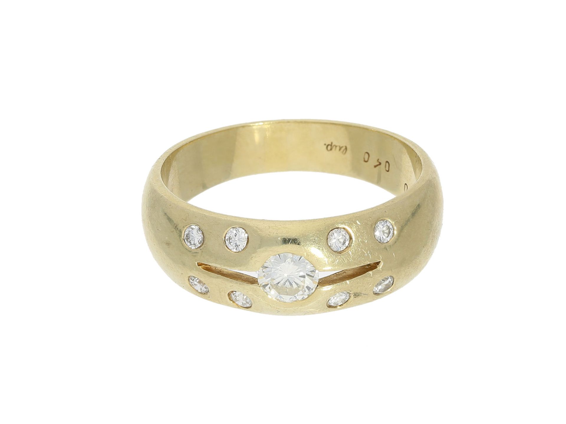 Ring: moderne Goldschmiedearbeit aus 14K Gold, Brillanten guter Qualität von 0,4ctCa. Ø18,5mm, RG58,