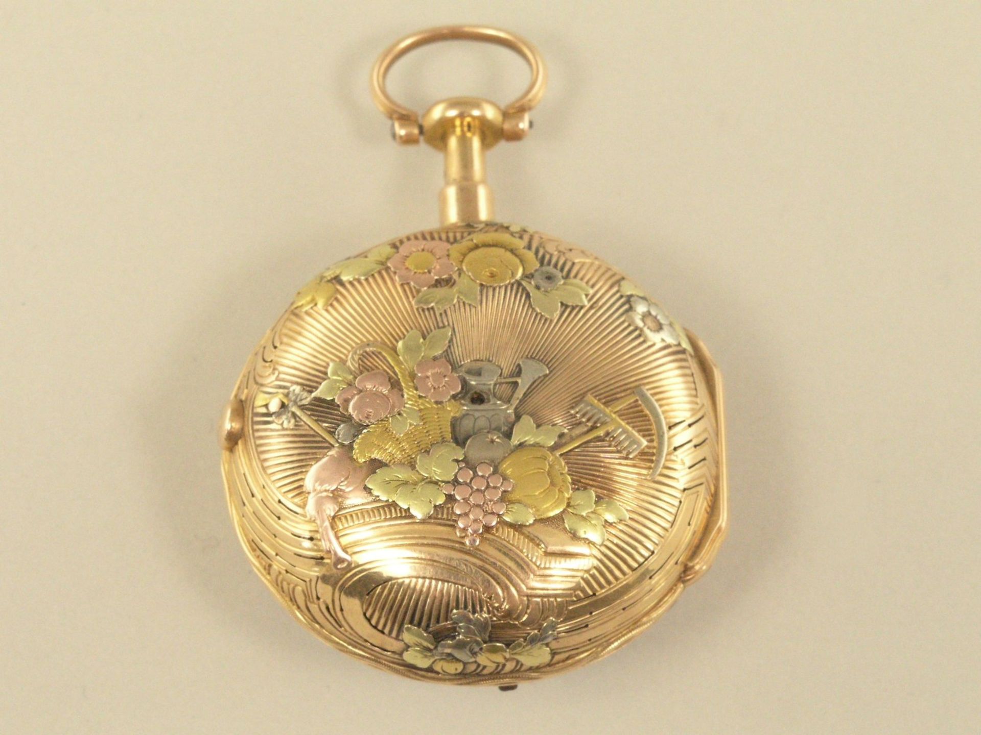 Taschenuhr: äußerst dekorative und sehr seltene 4-Farben-Gold-Taschenuhr mit Repetition a toc et a