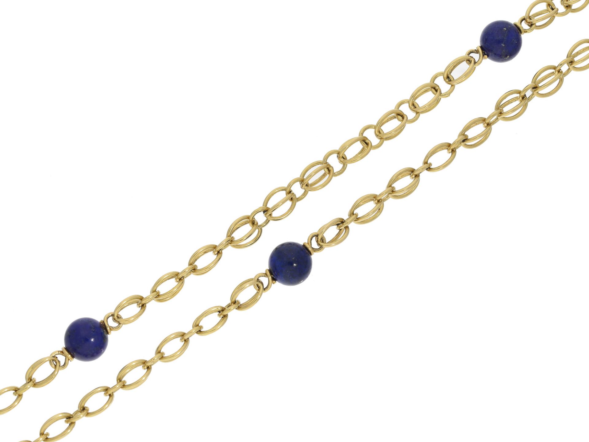 Kette/Collier: dekorative 18K Collierkette mit Lapislazuli-KugelnCa. 77,5cm lang, ca. 38g, 18K Gold,