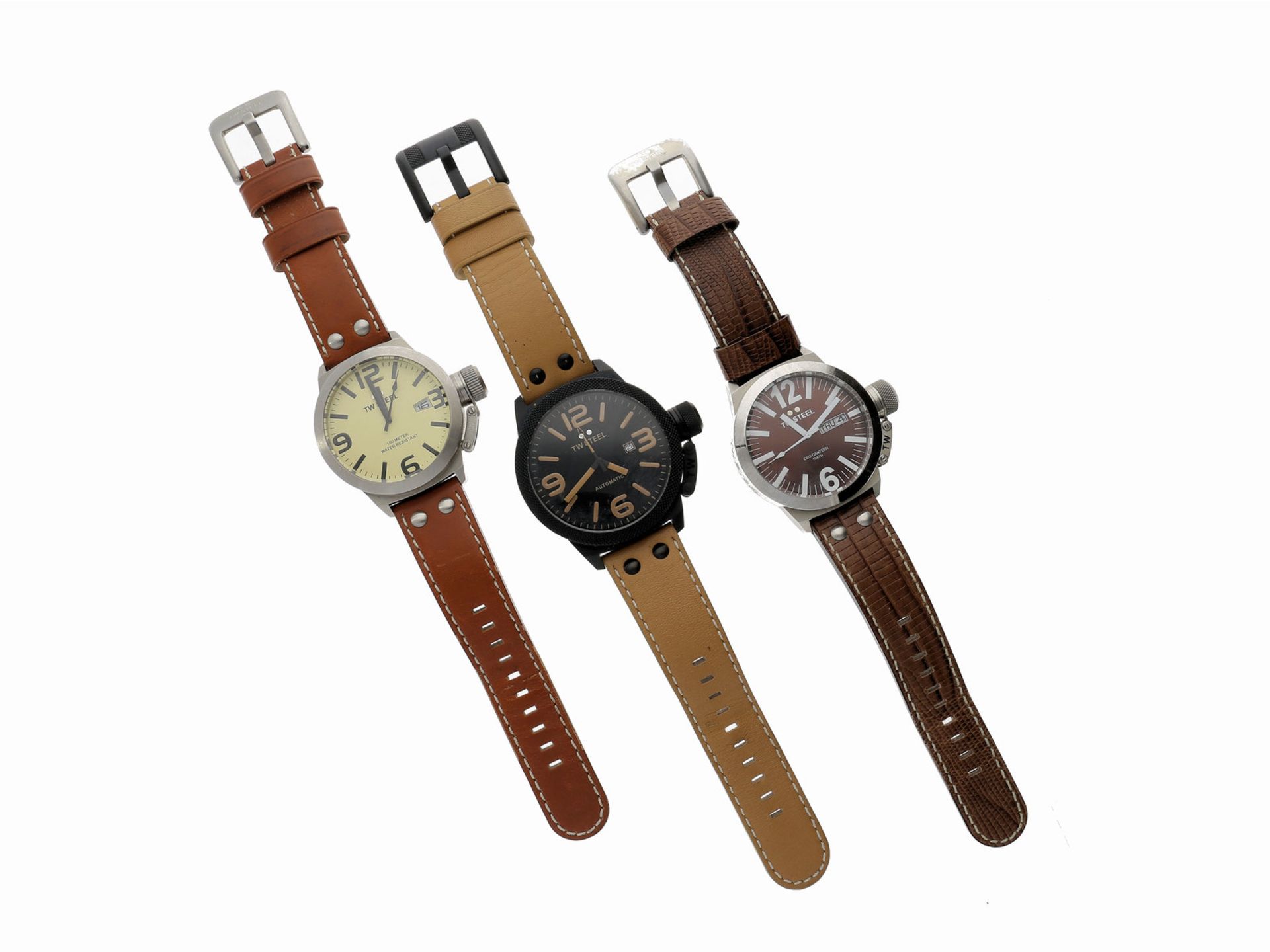 Armbanduhr: Konvolut von 3 großen Herrenarmbanduhren, Sportmodelle "TW Steel" im Taucher-Design2x