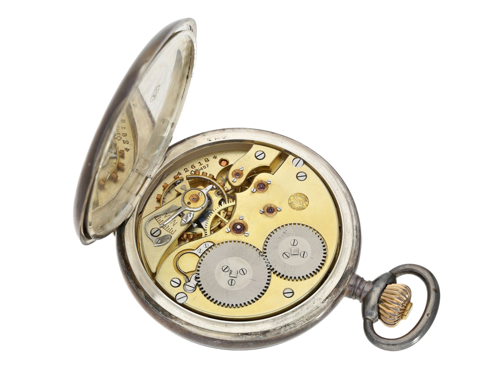 Taschenuhr: silberne Taschenuhr mit hochwertigem IWC Präzisionsankerwerk, ca. 1910Ca. Ø51mm, ca. - Bild 2 aus 2