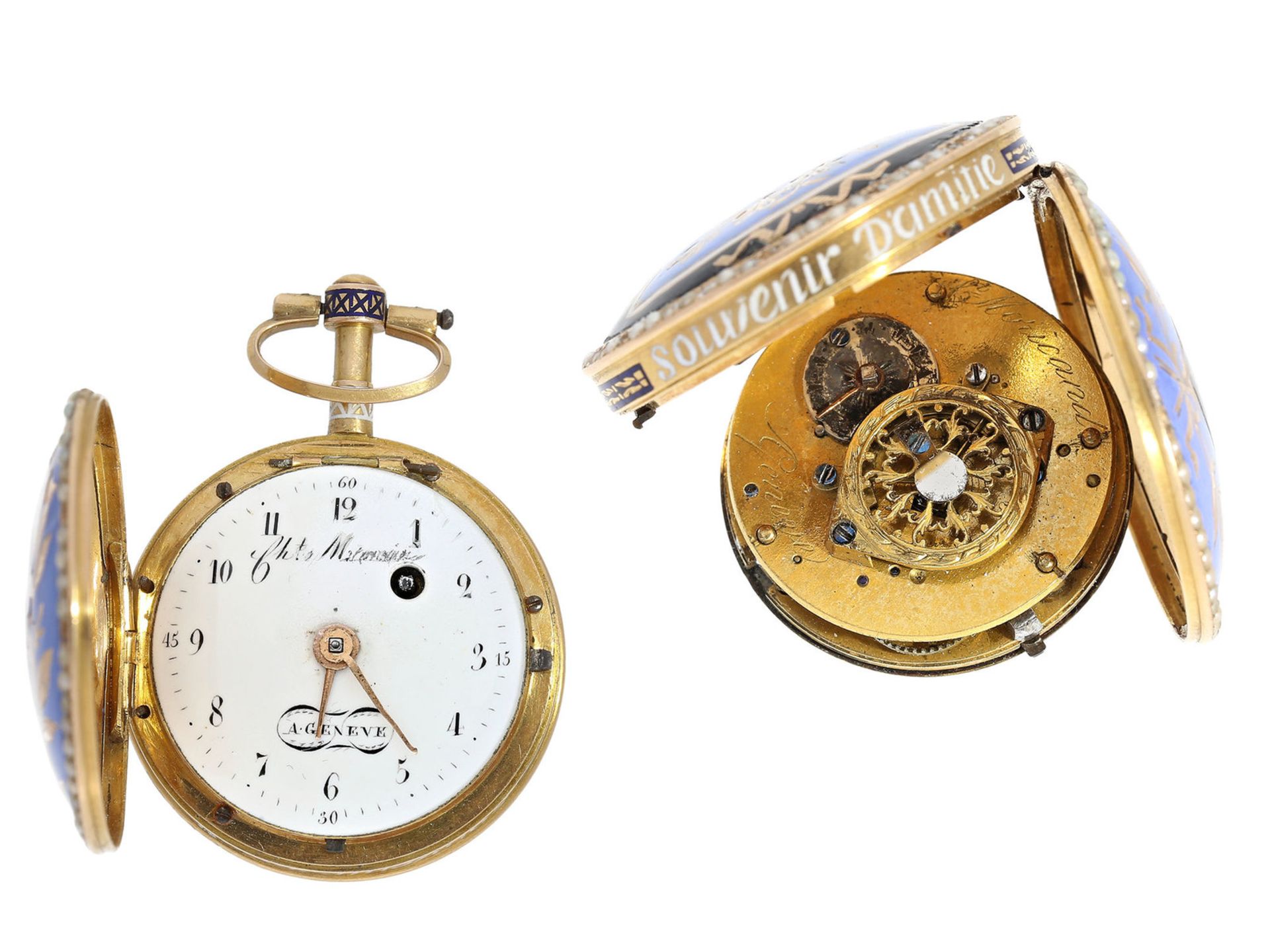 Taschenuhr/Anhängeruhr, dekorative Gold/Emaille Damensavonnette mit chinesischen Motiven und - Bild 2 aus 2